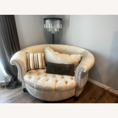 Used Adorable Grey Velour Rounded Loveseat  for sale on AptDeco