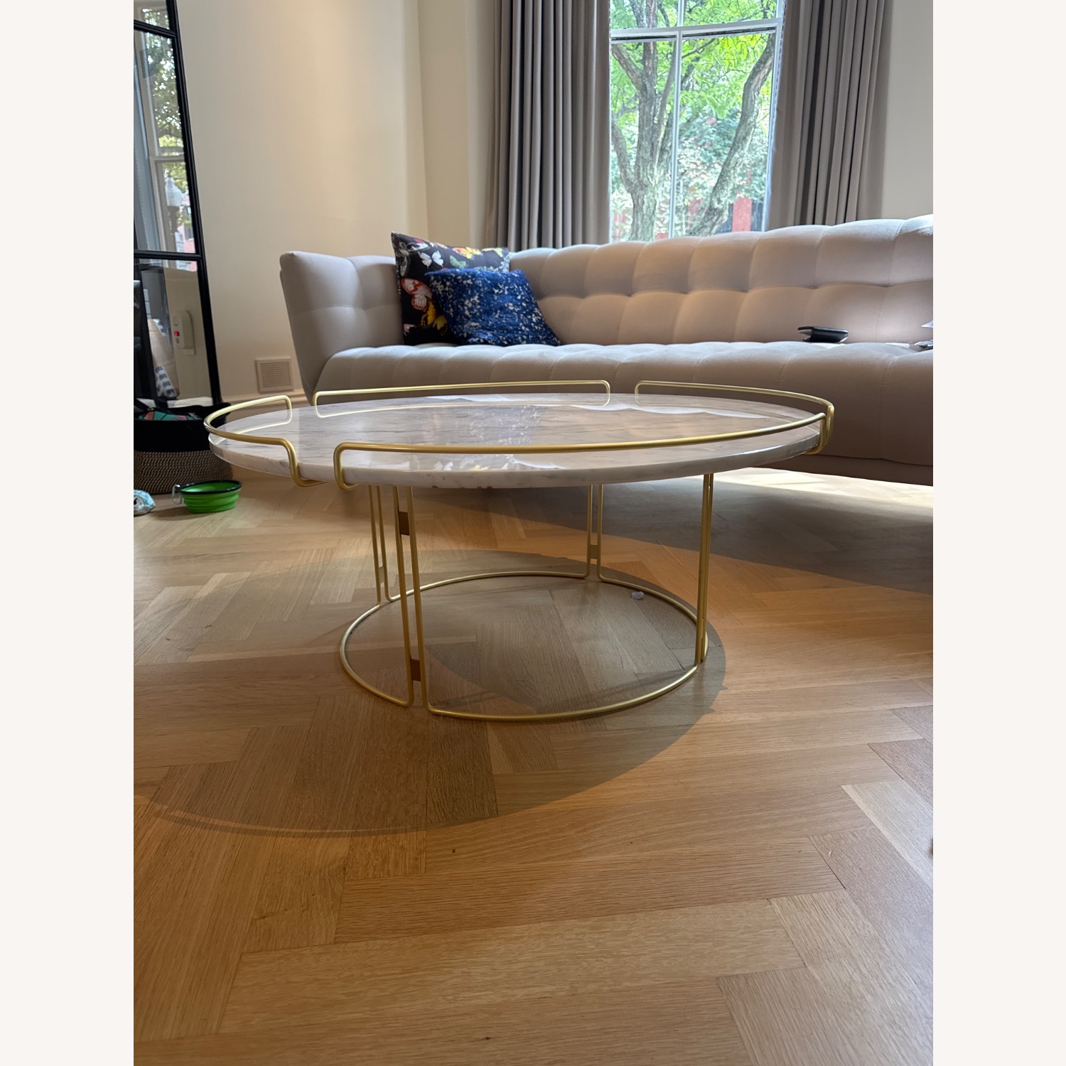 Elegant Round Marble & Brass Coffee Table - image-2