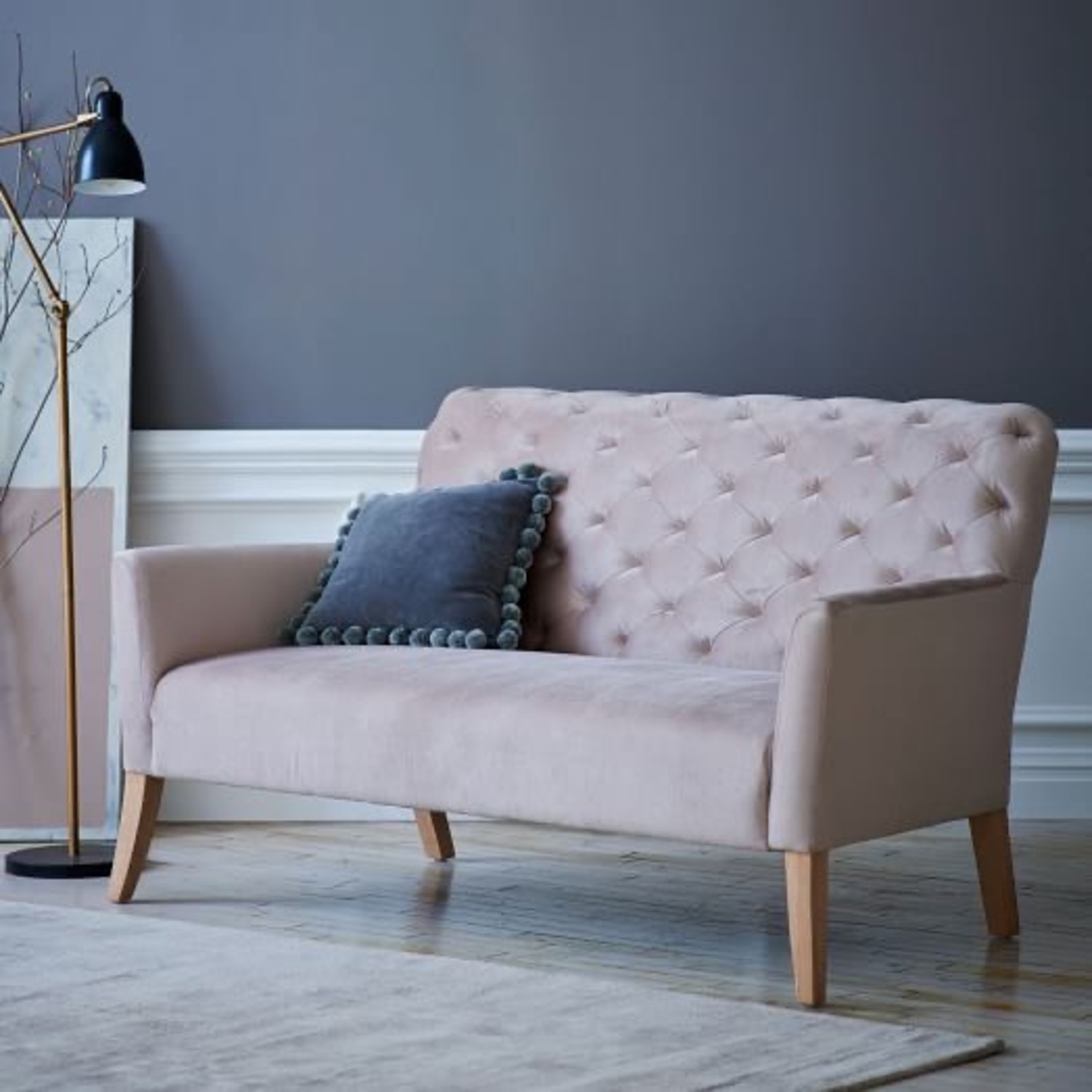 West Elm Elton Settee in Luster Velvet Dusty Blush - image-1