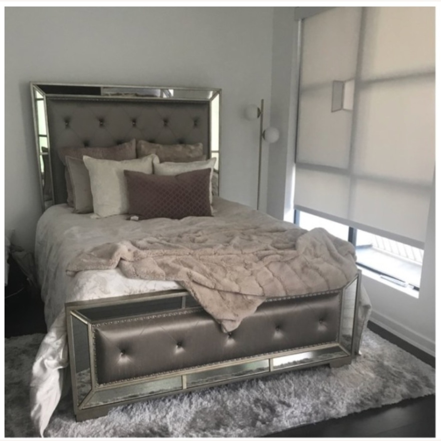 Z Gallerie Ava Bed Light Gray Luxe Queen Bed - AptDeco