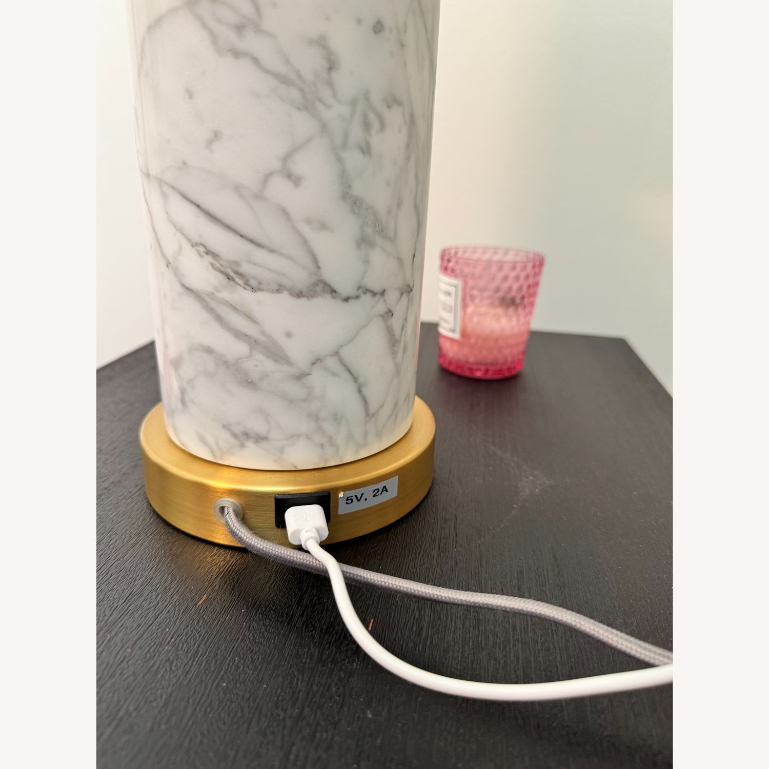 West Elm White Marble Pillar Lamps - image-3