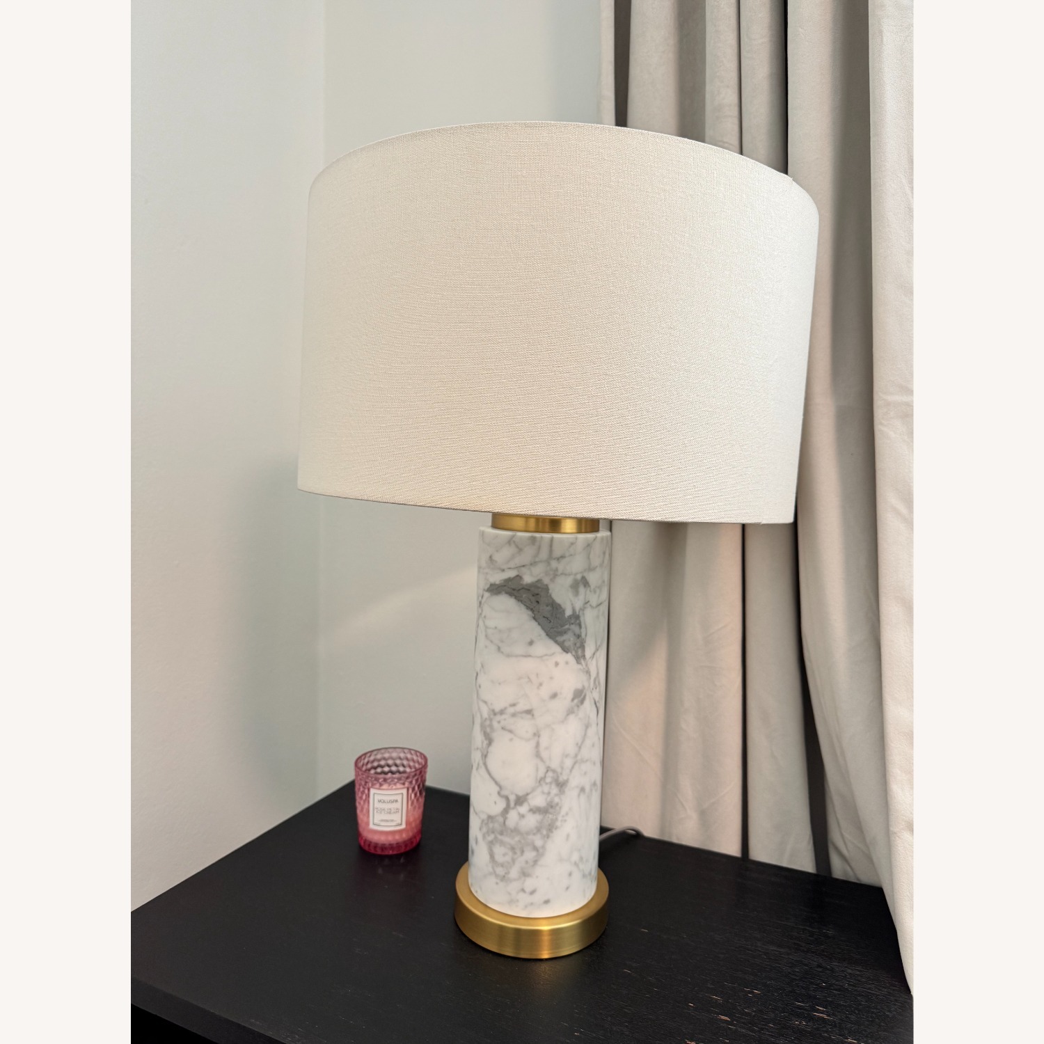West Elm White Marble Pillar Lamps - image-1