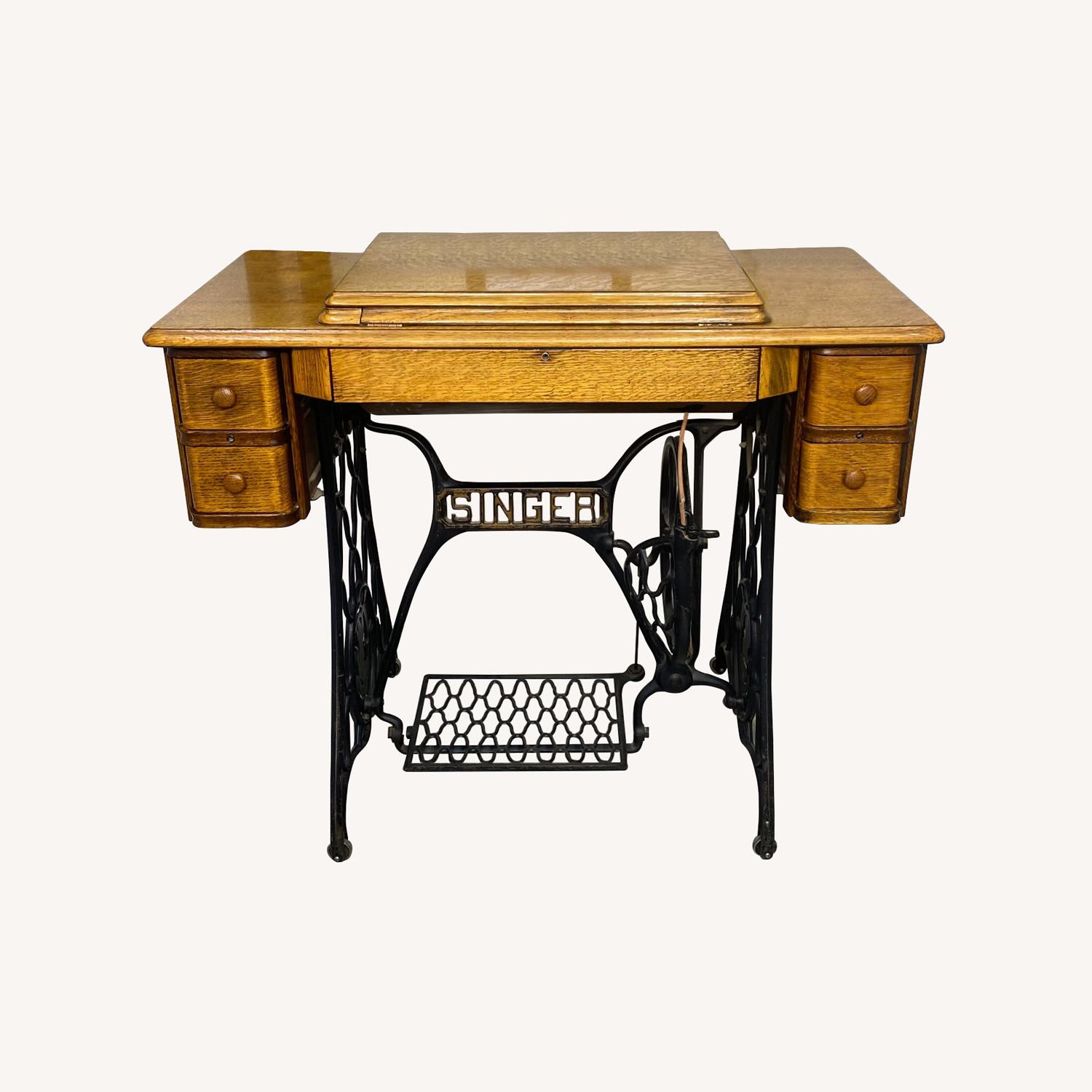 Antique Singer Sewing Machine & Desk - image-0