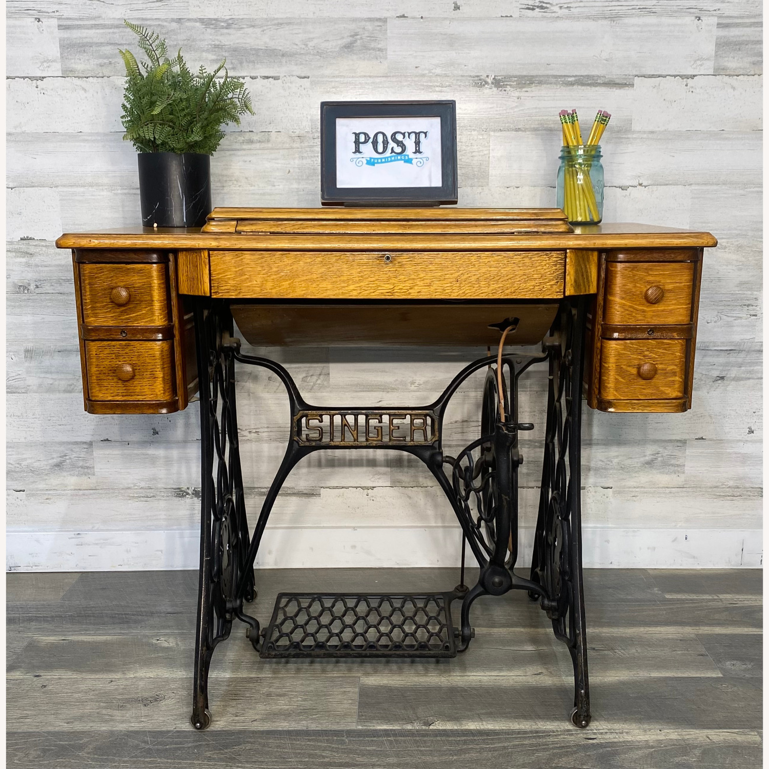 Antique Singer Sewing Machine & Desk - image-1