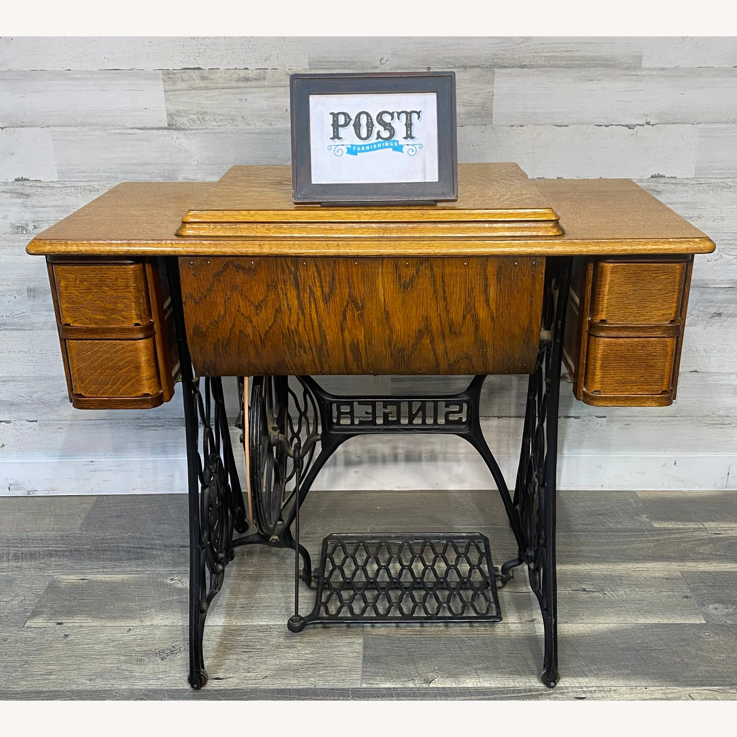 Antique Singer Sewing Machine & Desk - image-5