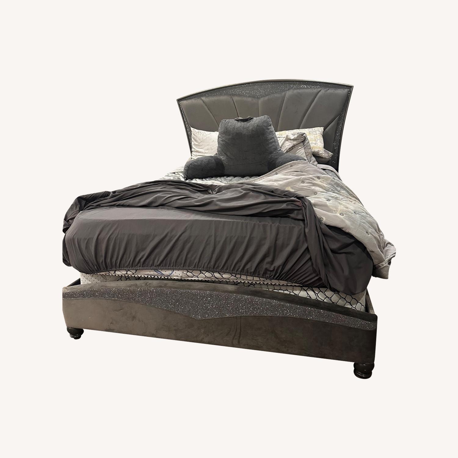 LED Light Gray Queen Size Bed Frame - image-0