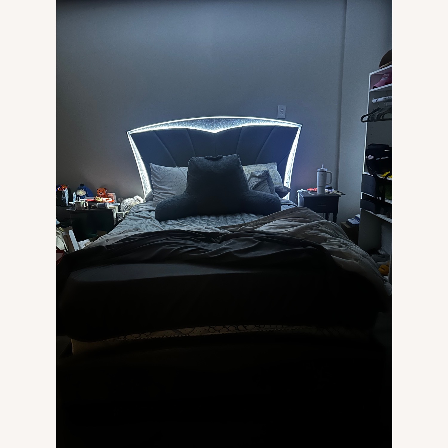 LED Light Gray Queen Size Bed Frame - image-1