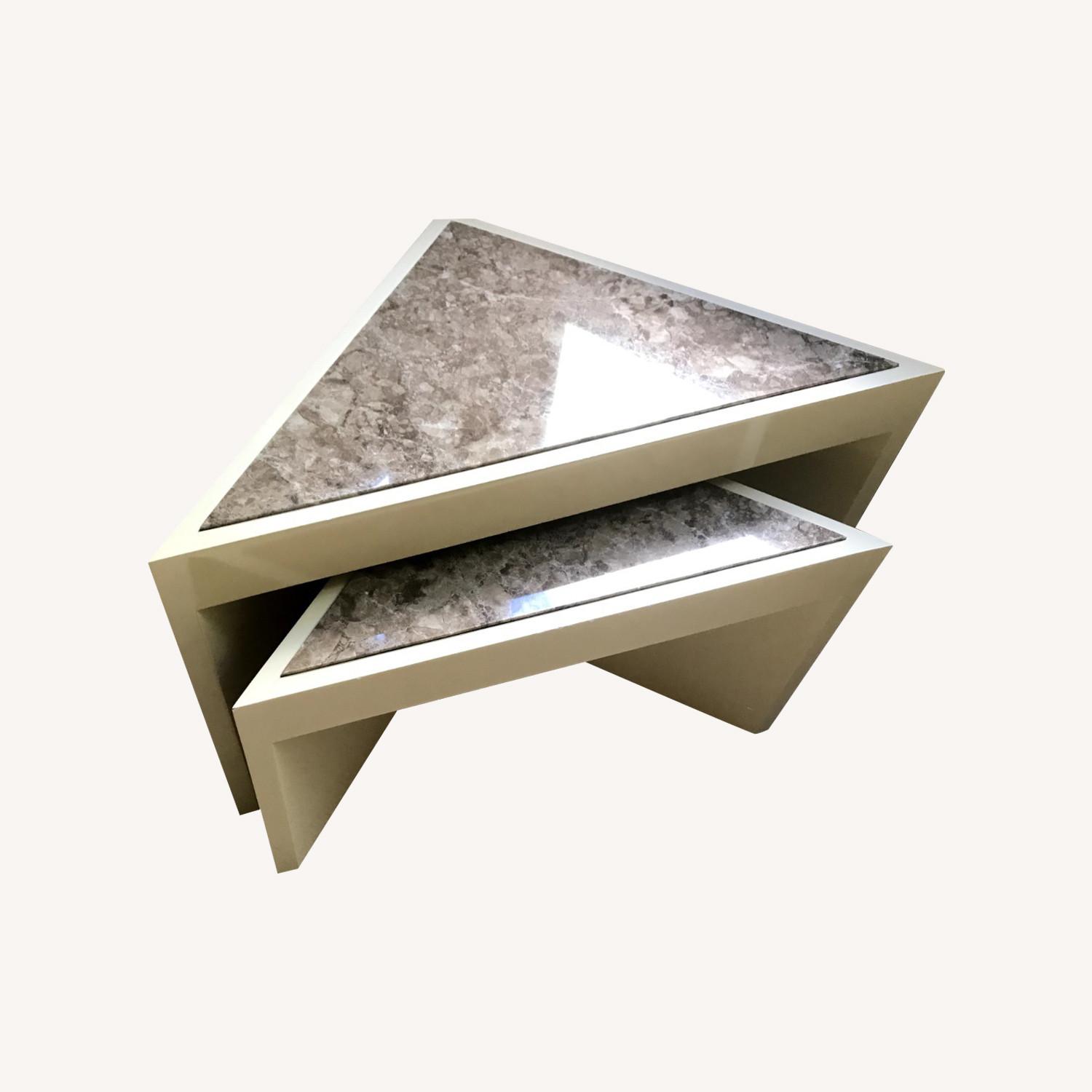 Custom made Lacquered End Tables With Marble Inset - image-0