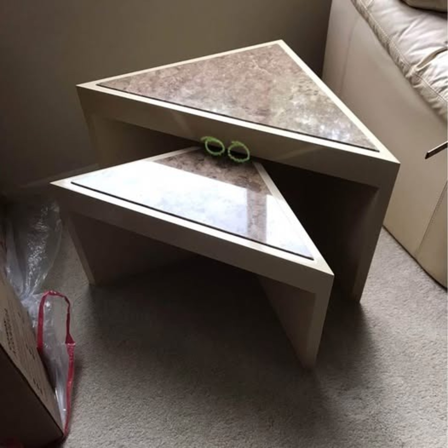 Custom made Lacquered End Tables With Marble Inset - image-5