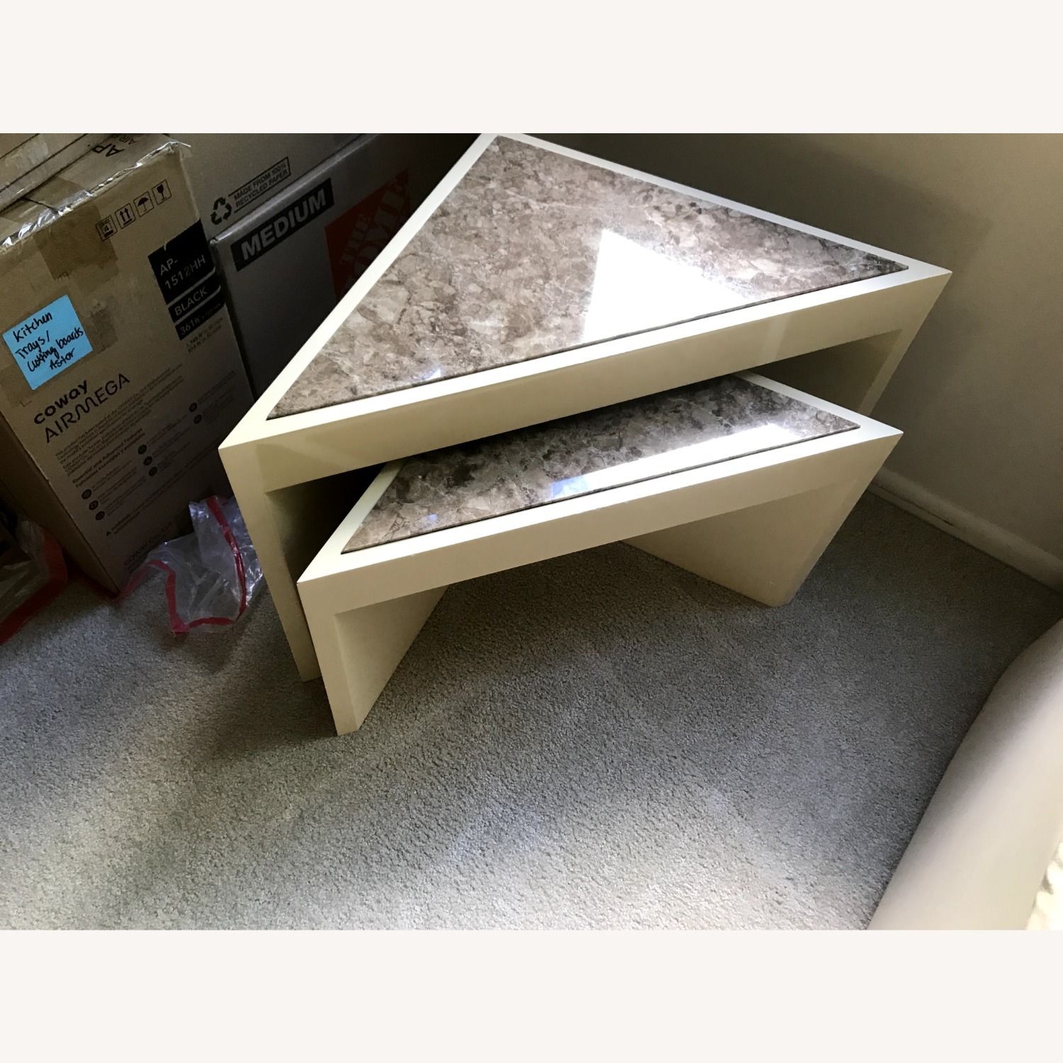 Custom made Lacquered End Tables With Marble Inset - image-1