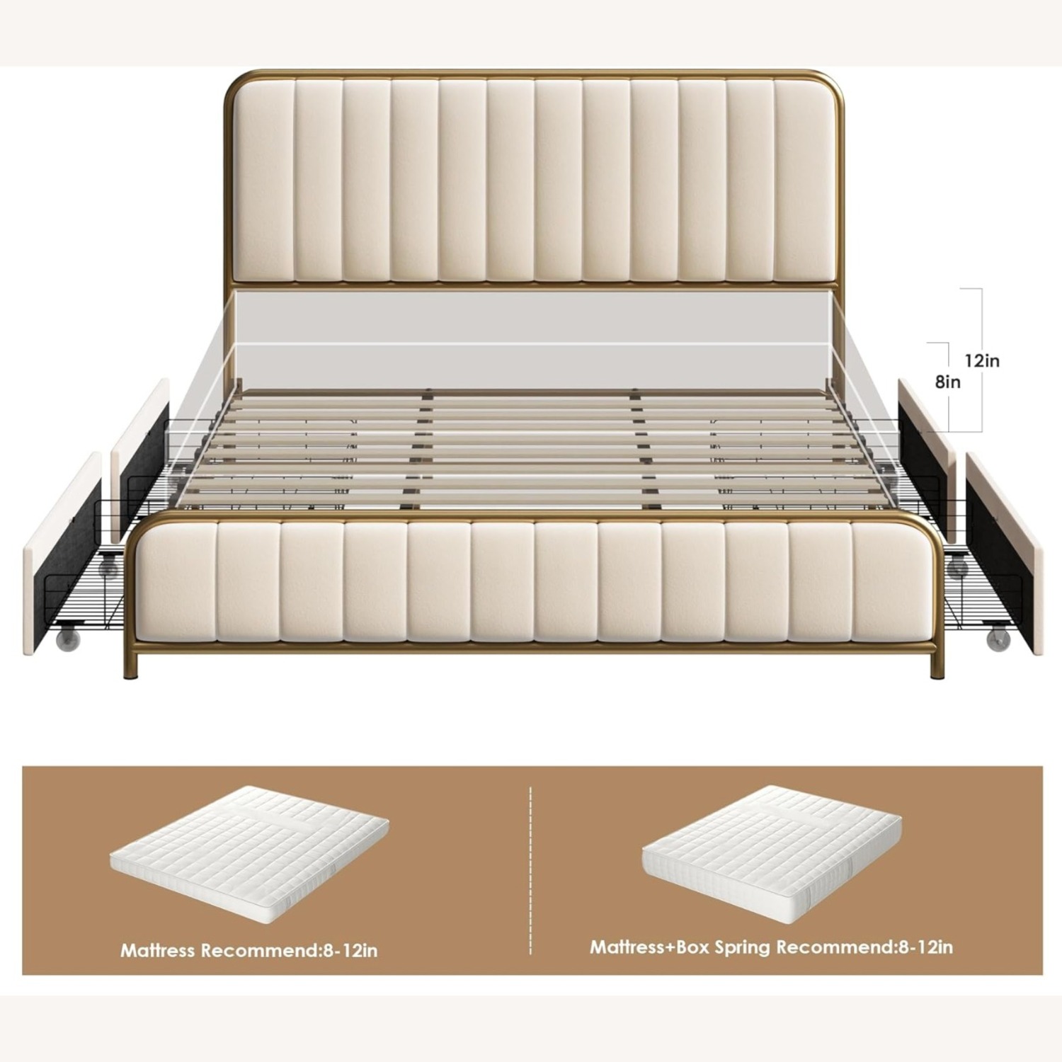Full Size Bed Frame W 4 Storage Drawers - image-4