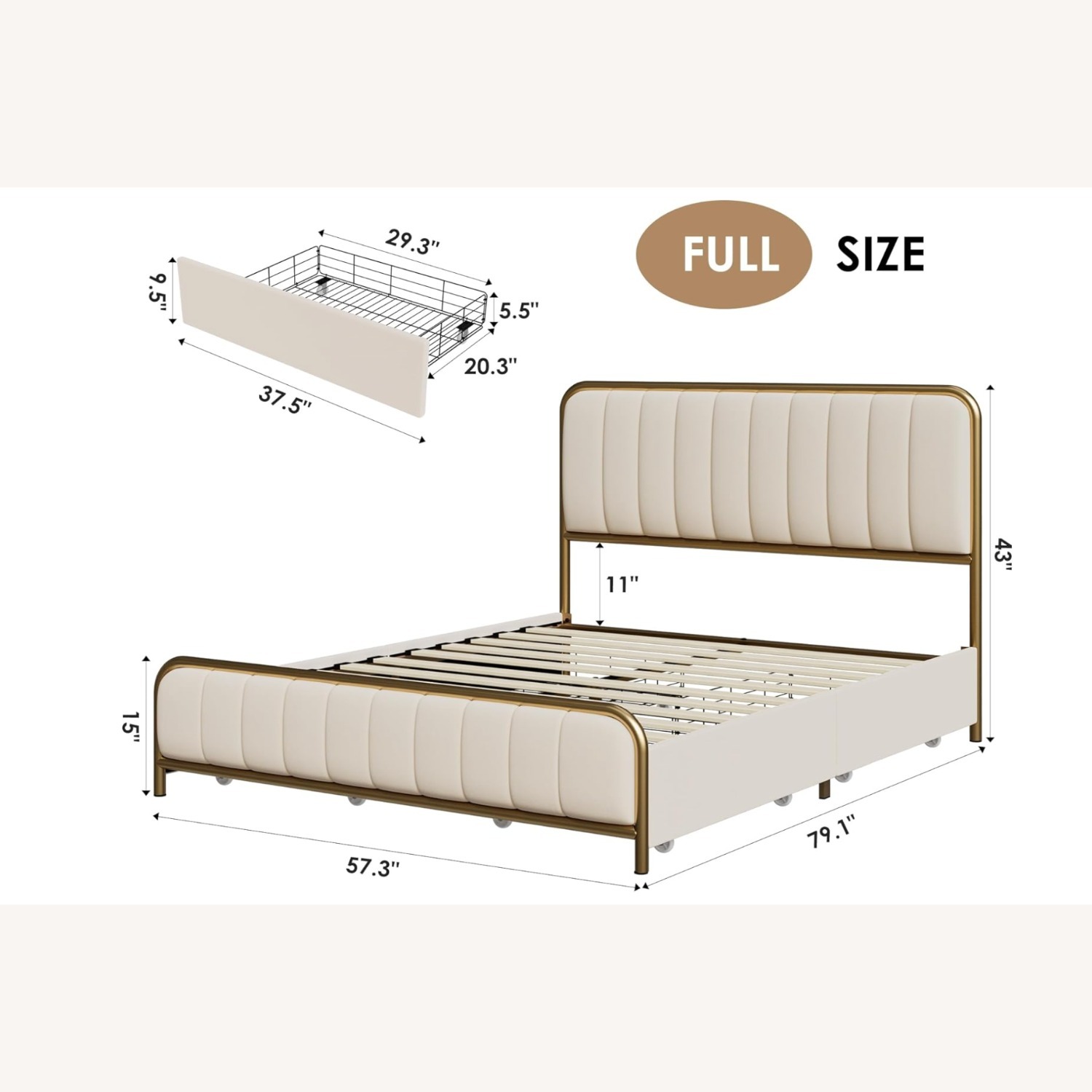 Full Size Bed Frame W 4 Storage Drawers - image-3