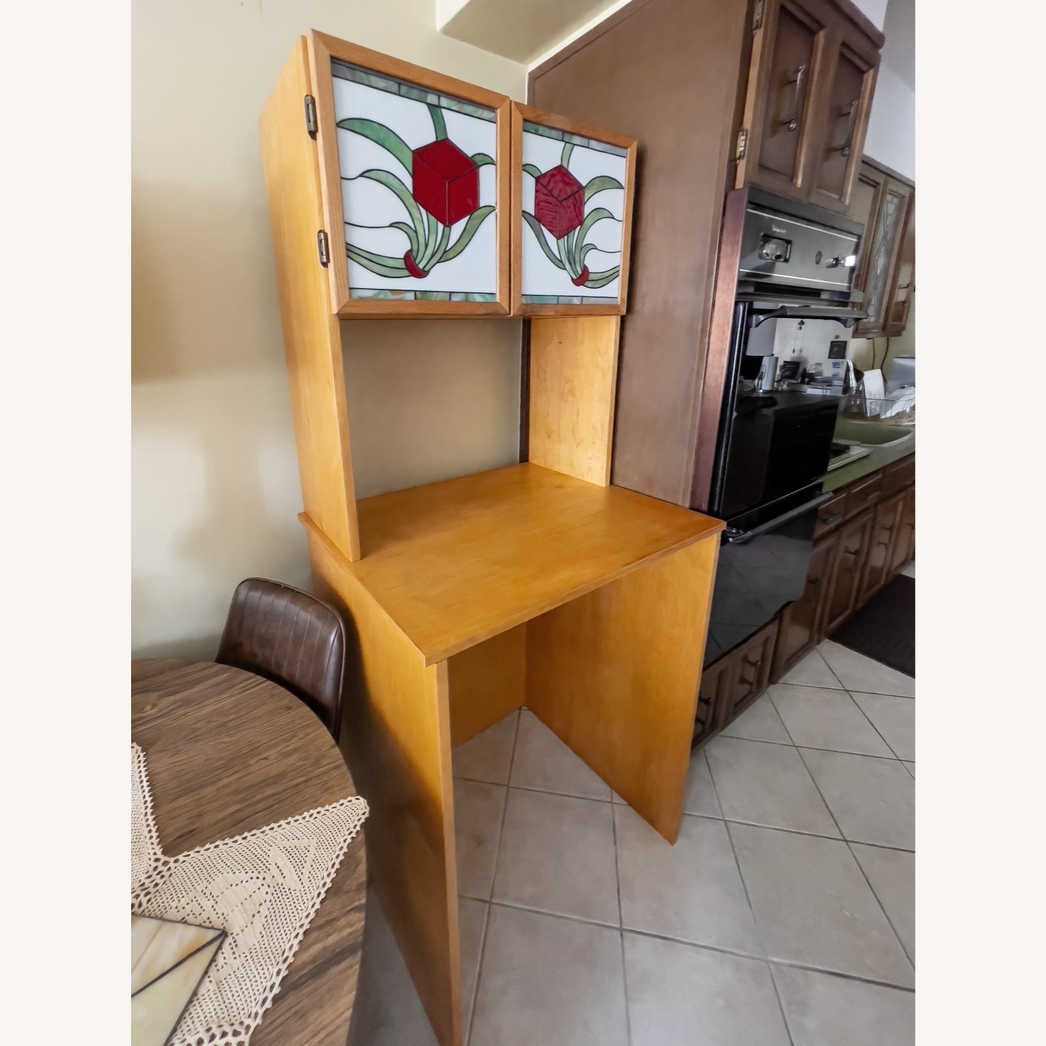 Handmade Stained Glass Kitchen Storage Cabinet  - image-3