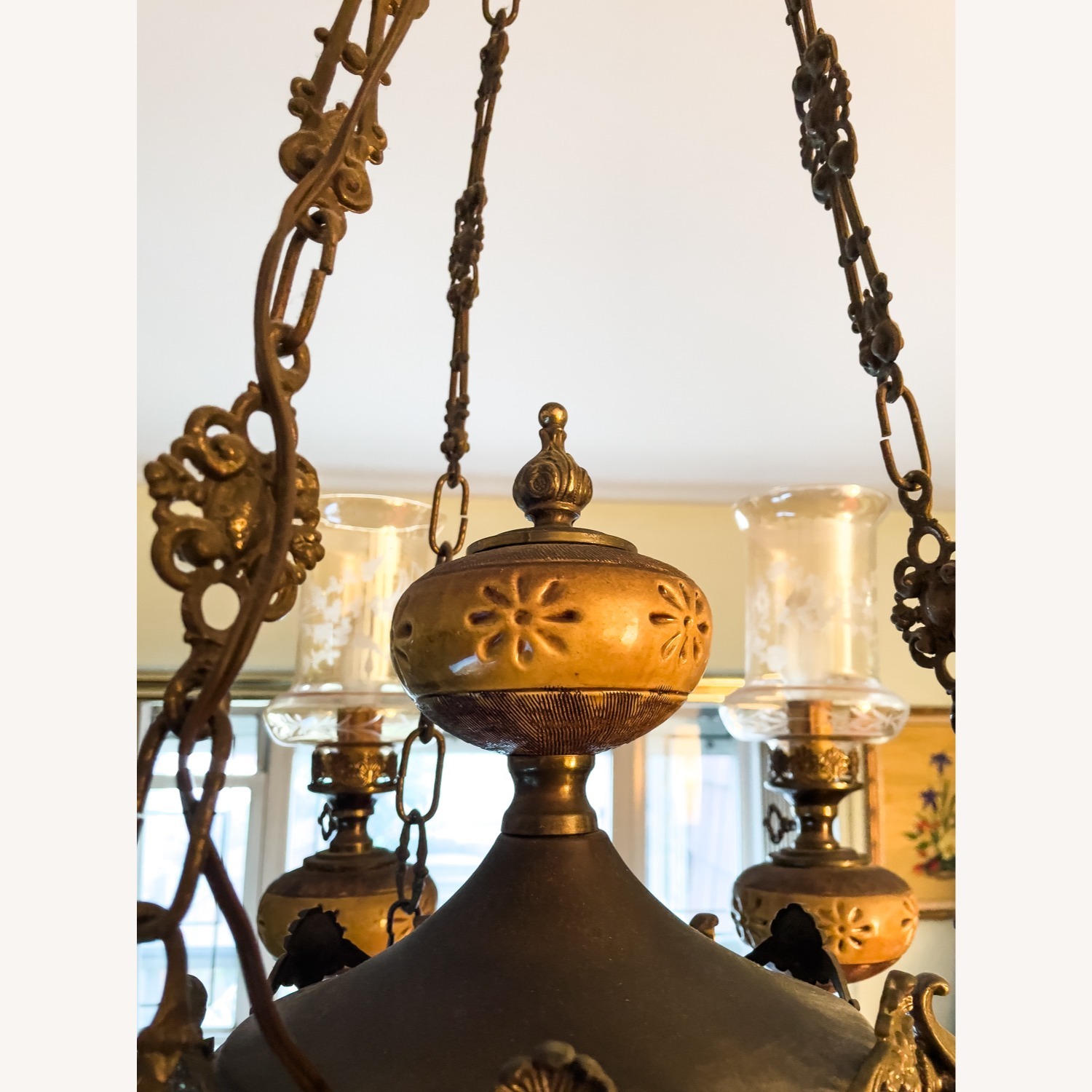 Vintage Ceramic & Brass Chandelier - image-3
