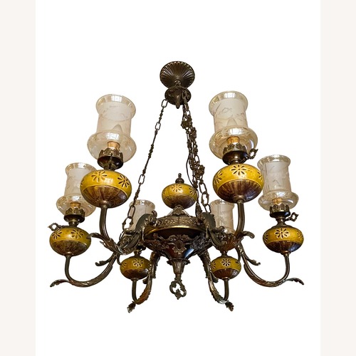 Used Vintage Ceramic & Brass Chandelier for sale on AptDeco