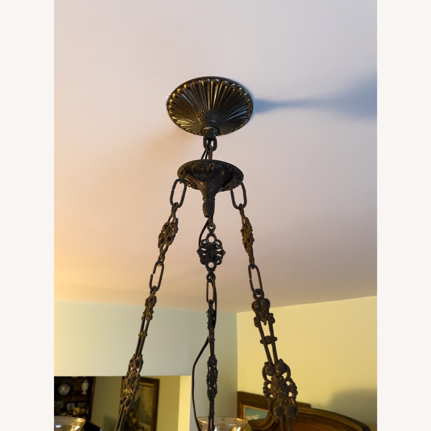 Vintage Ceramic & Brass Chandelier - image-4