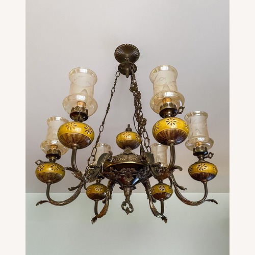 Used Vintage Ceramic & Brass Chandelier for sale on AptDeco