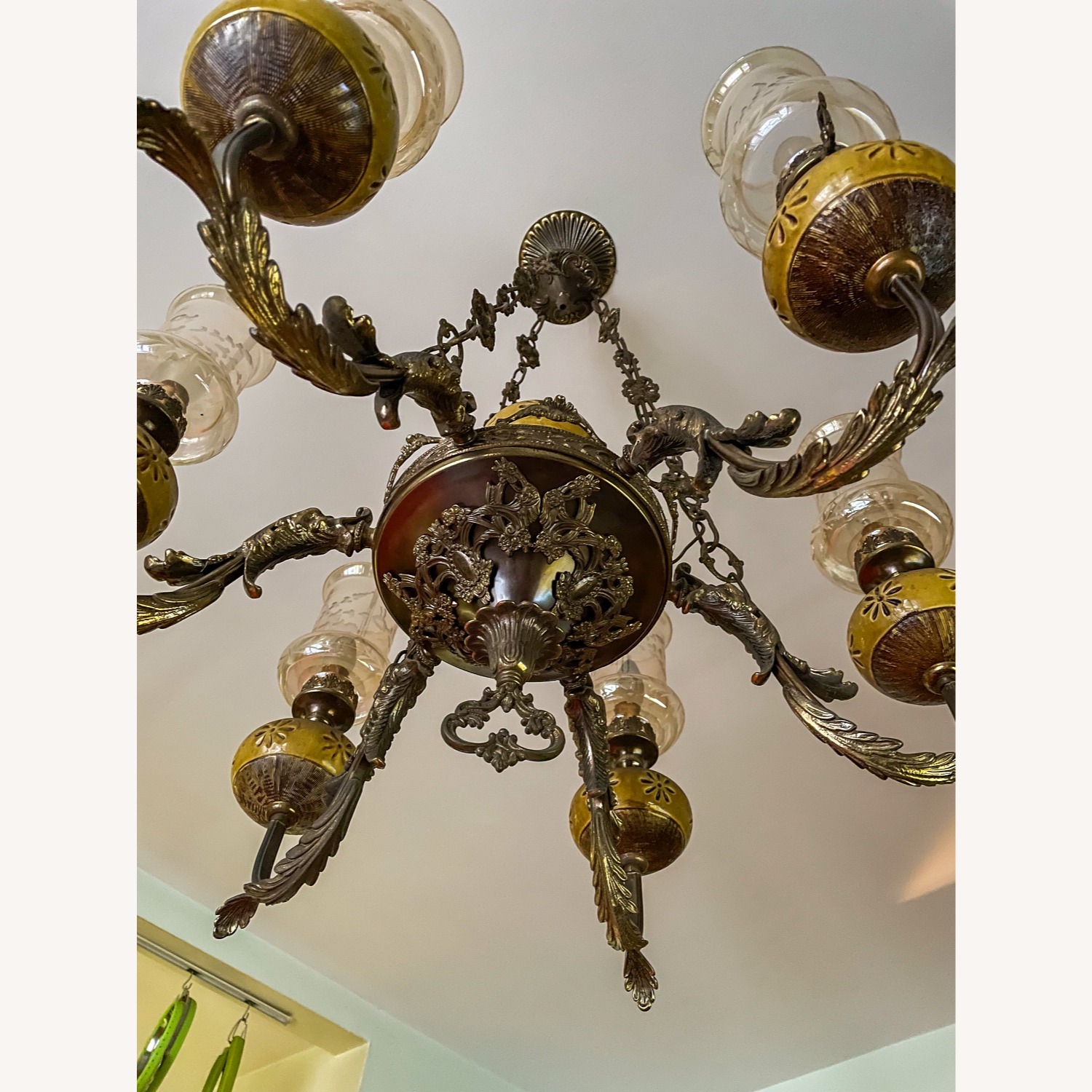 Vintage Ceramic & Brass Chandelier - image-2