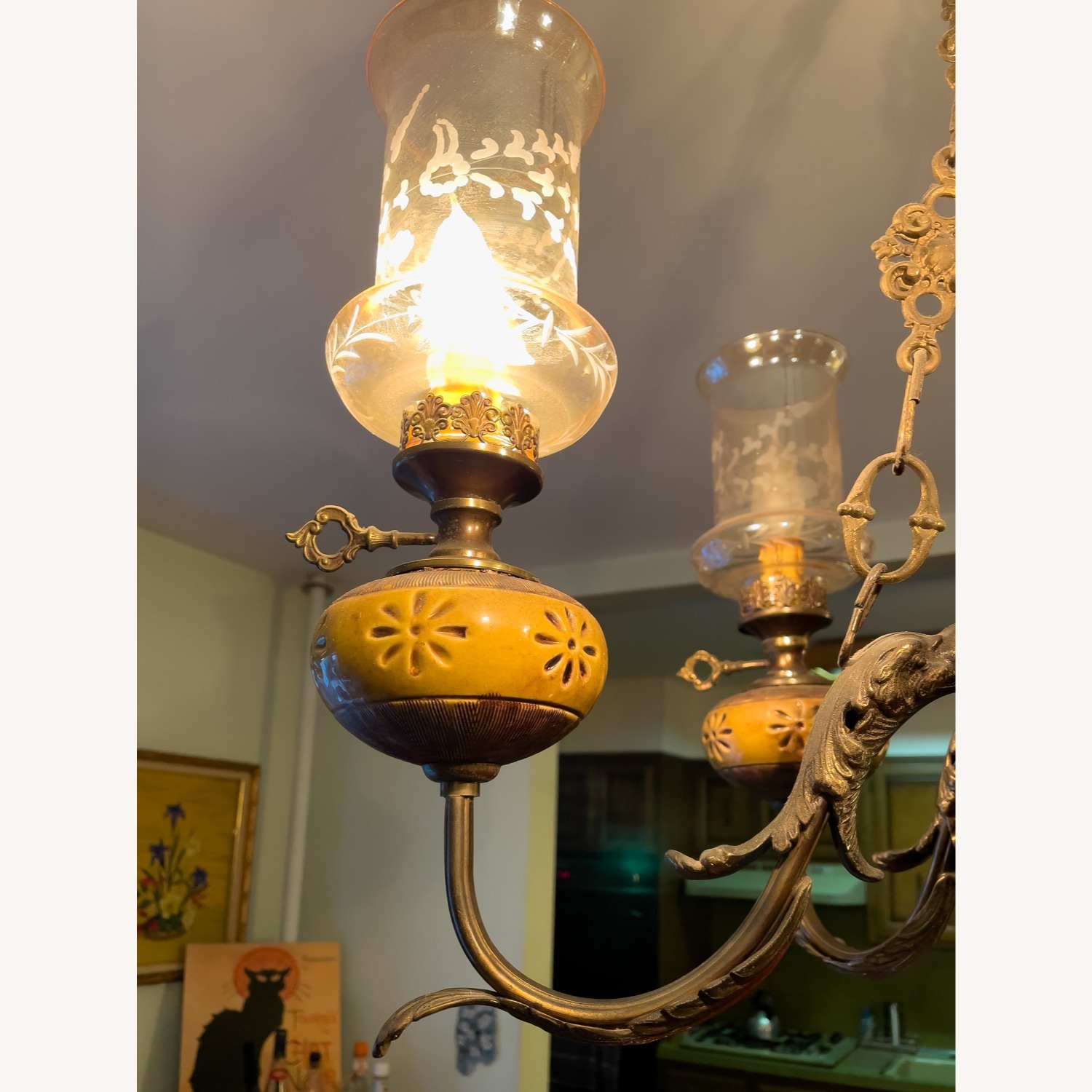 Vintage Ceramic & Brass Chandelier - image-6