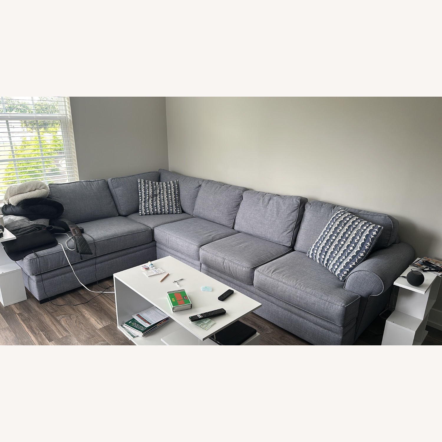 Raymour & Flanigan Bennett Denim Blue/Grey Sectional Sofa - image-1