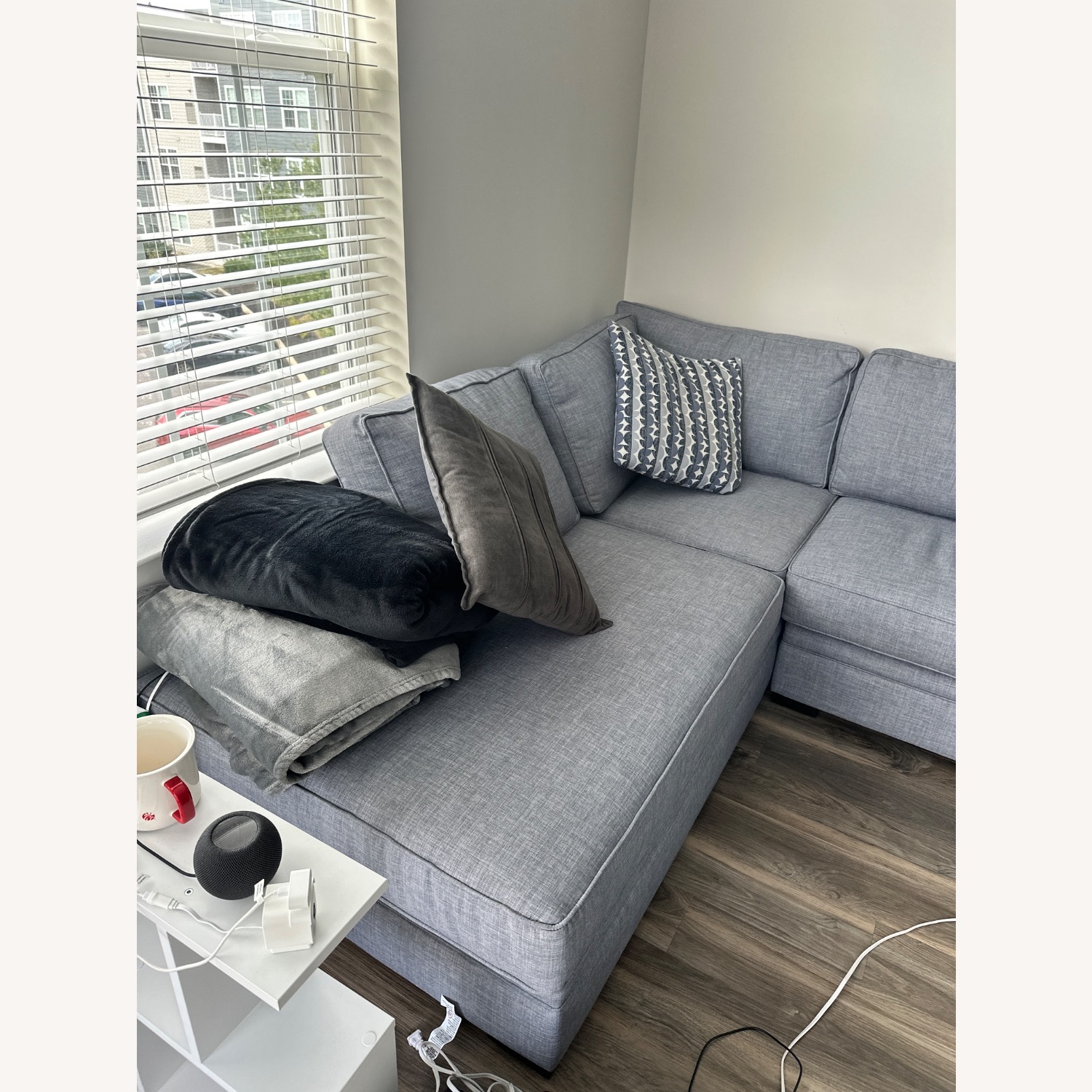 Raymour & Flanigan Bennett Denim Blue/Grey Sectional Sofa - image-2