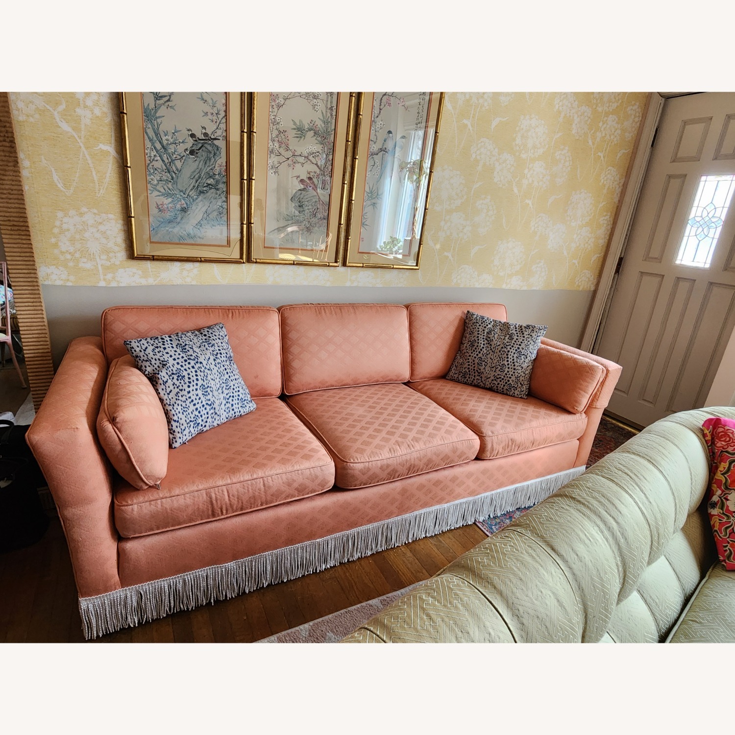 Coral Pink Midcentury Sofa - image-1