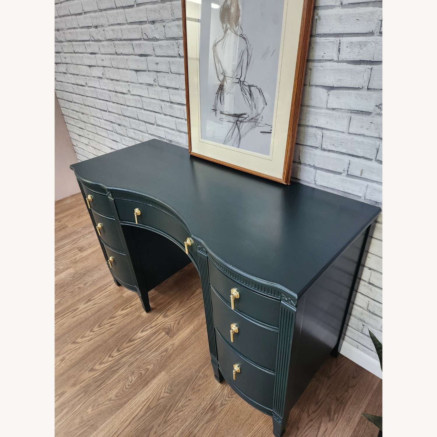 Vintage Dark Forest Green vanity / Desk - AptDeco