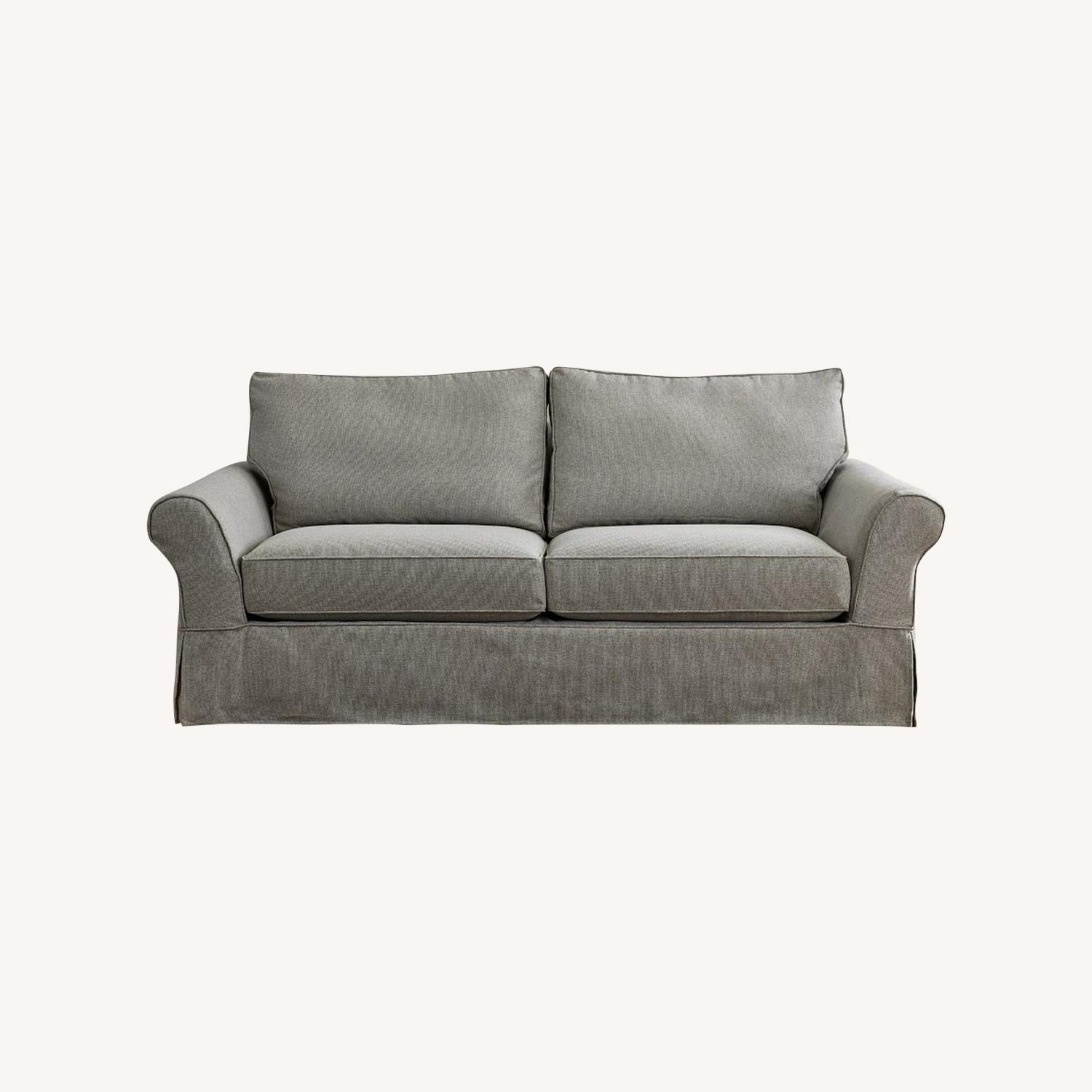 Pottery Barn Natural Velvet Sofa - image-0
