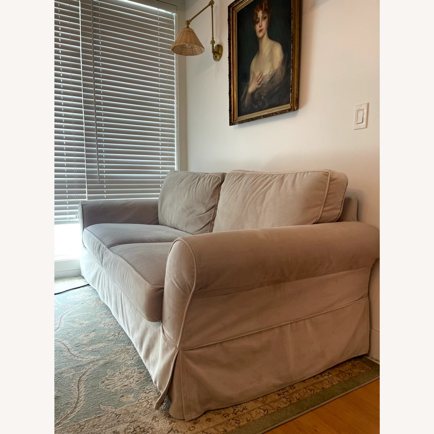 Pottery Barn Natural Velvet Sofa - image-2