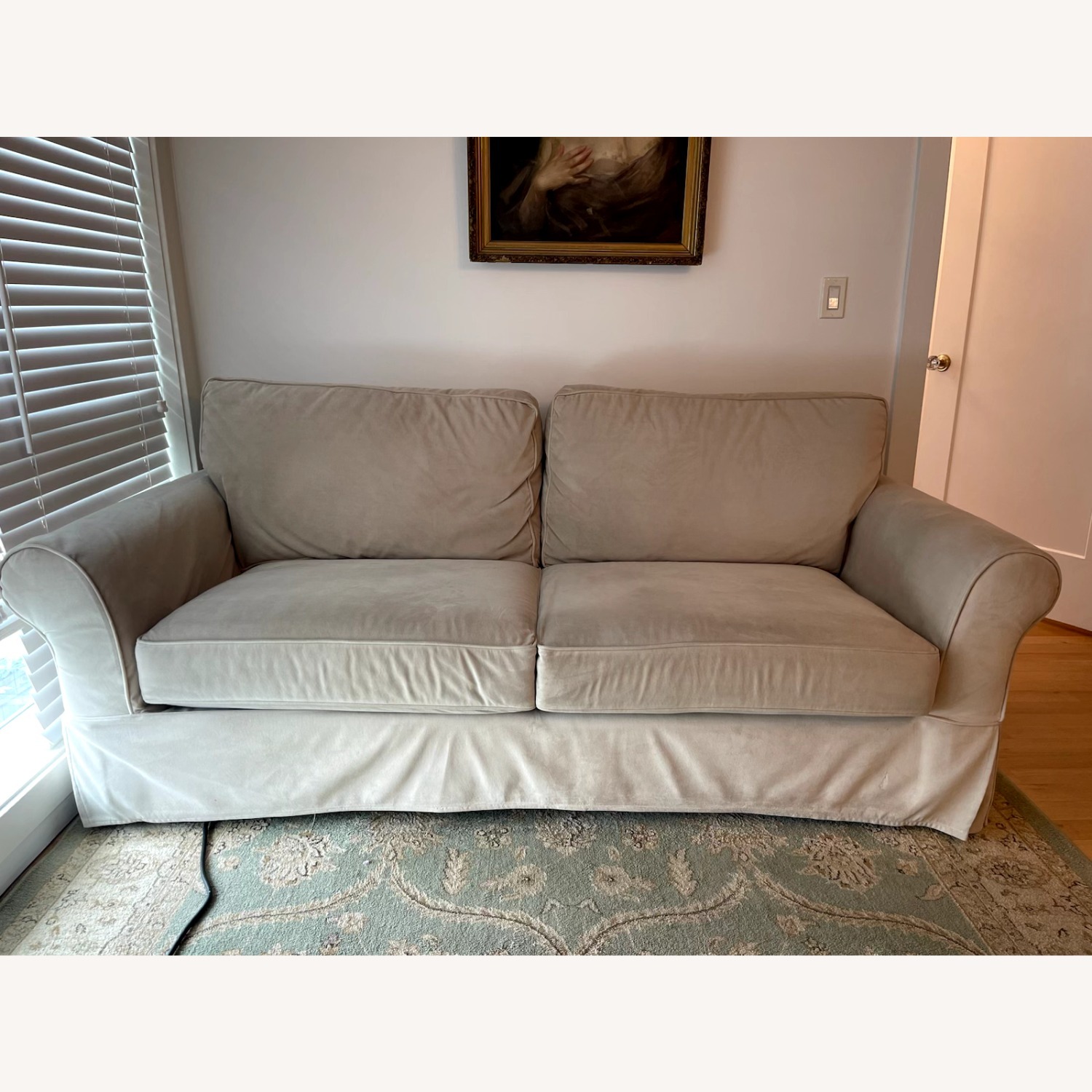 Pottery Barn Natural Velvet Sofa - image-1