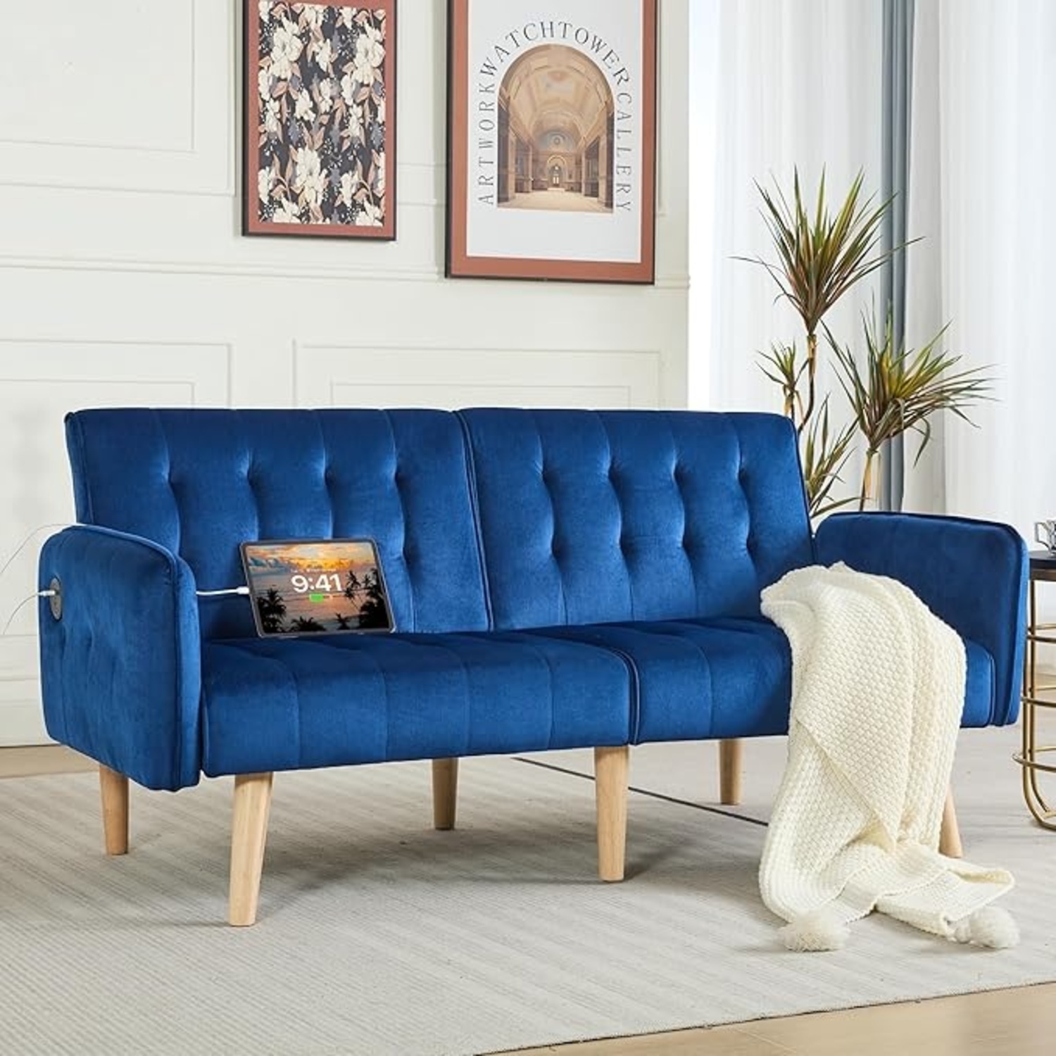 Amazon Velvet Futon Couch - image-4
