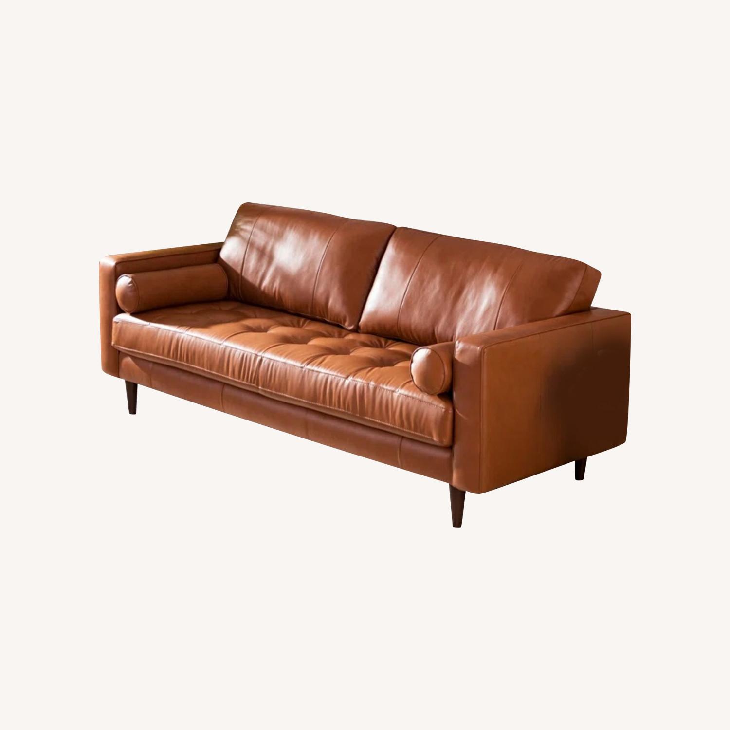 Mercury Row Leather Tufted Sofa Cognac Brown - image-0