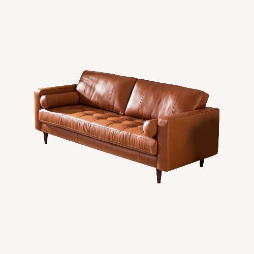 Used Mercury Row Leather Tufted Sofa Cognac Brown for sale on AptDeco
