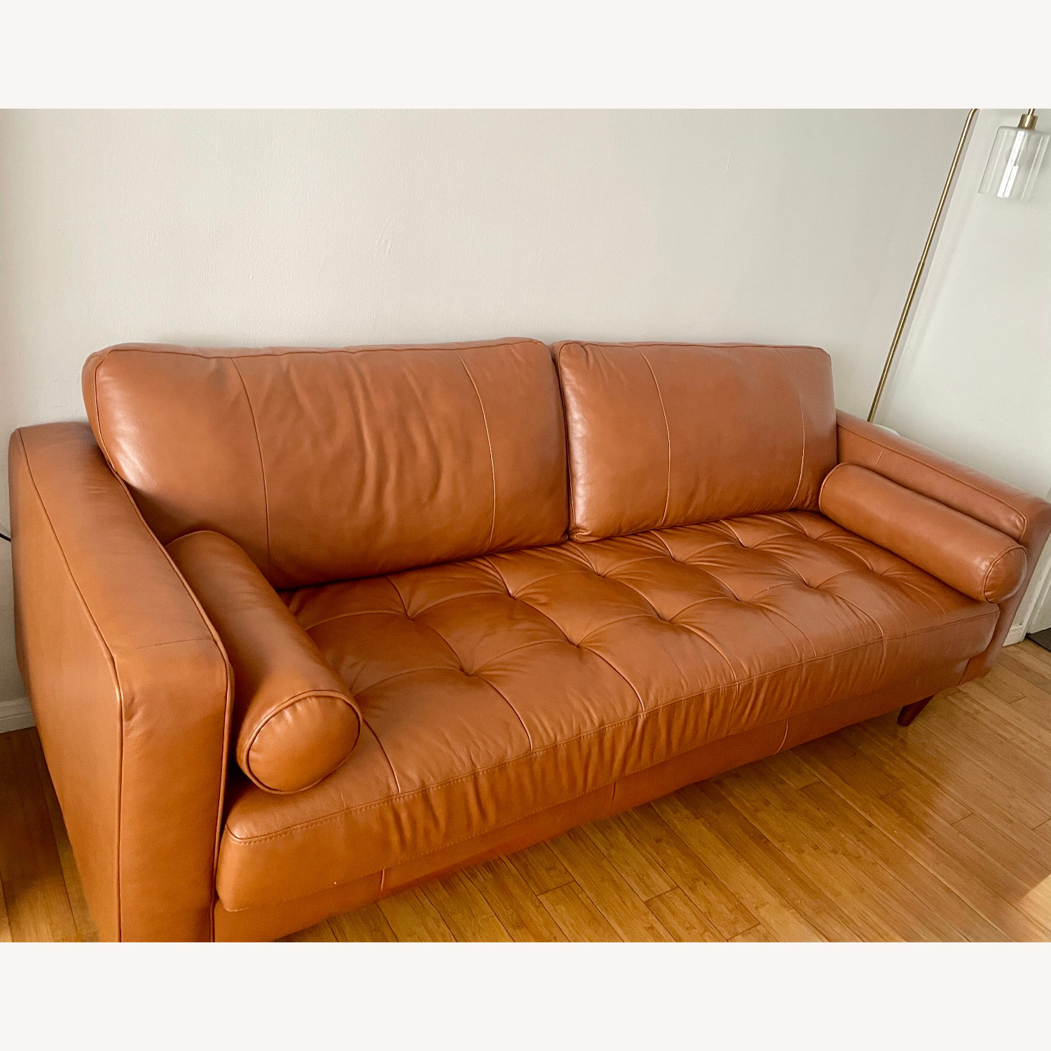 Mercury Row Leather Tufted Sofa Cognac Brown - image-1