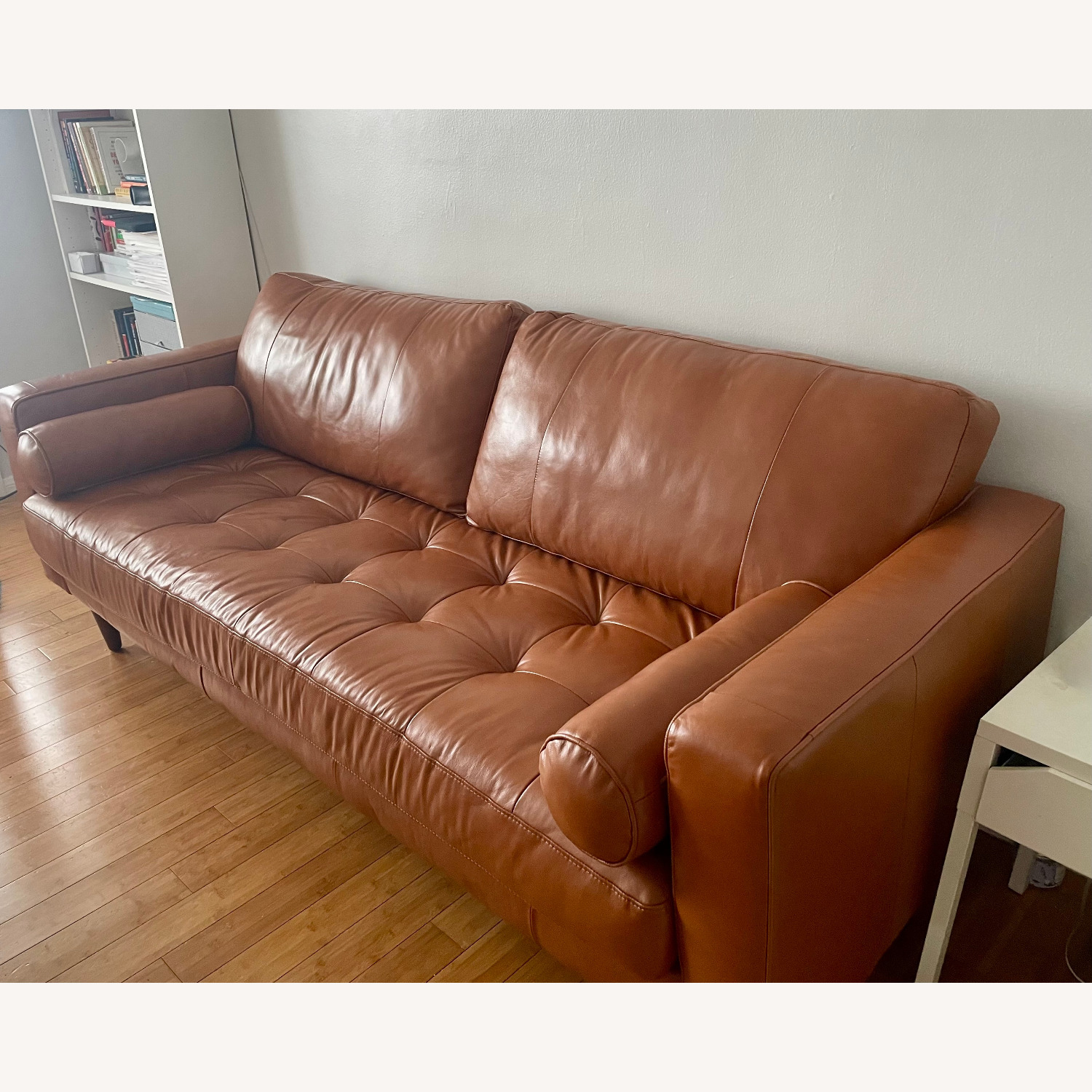 Mercury Row Leather Tufted Sofa Cognac Brown - AptDeco