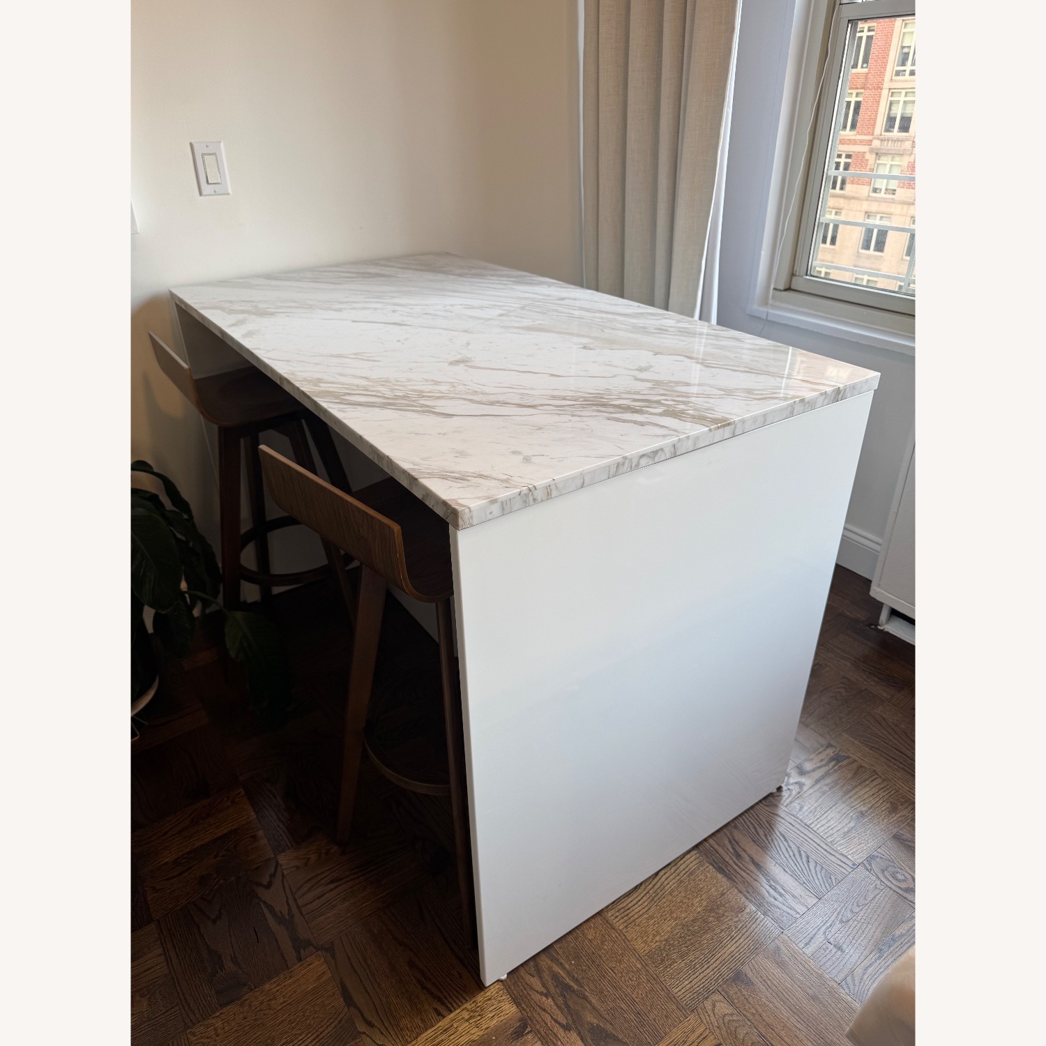CB2 White Marble Kitchen Island - image-1