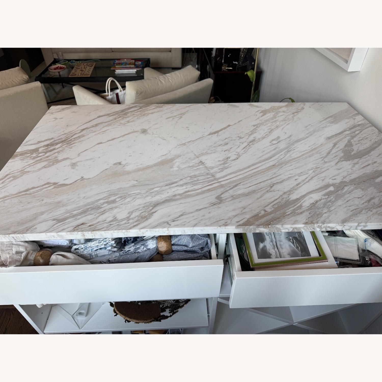 CB2 White Marble Kitchen Island - image-6