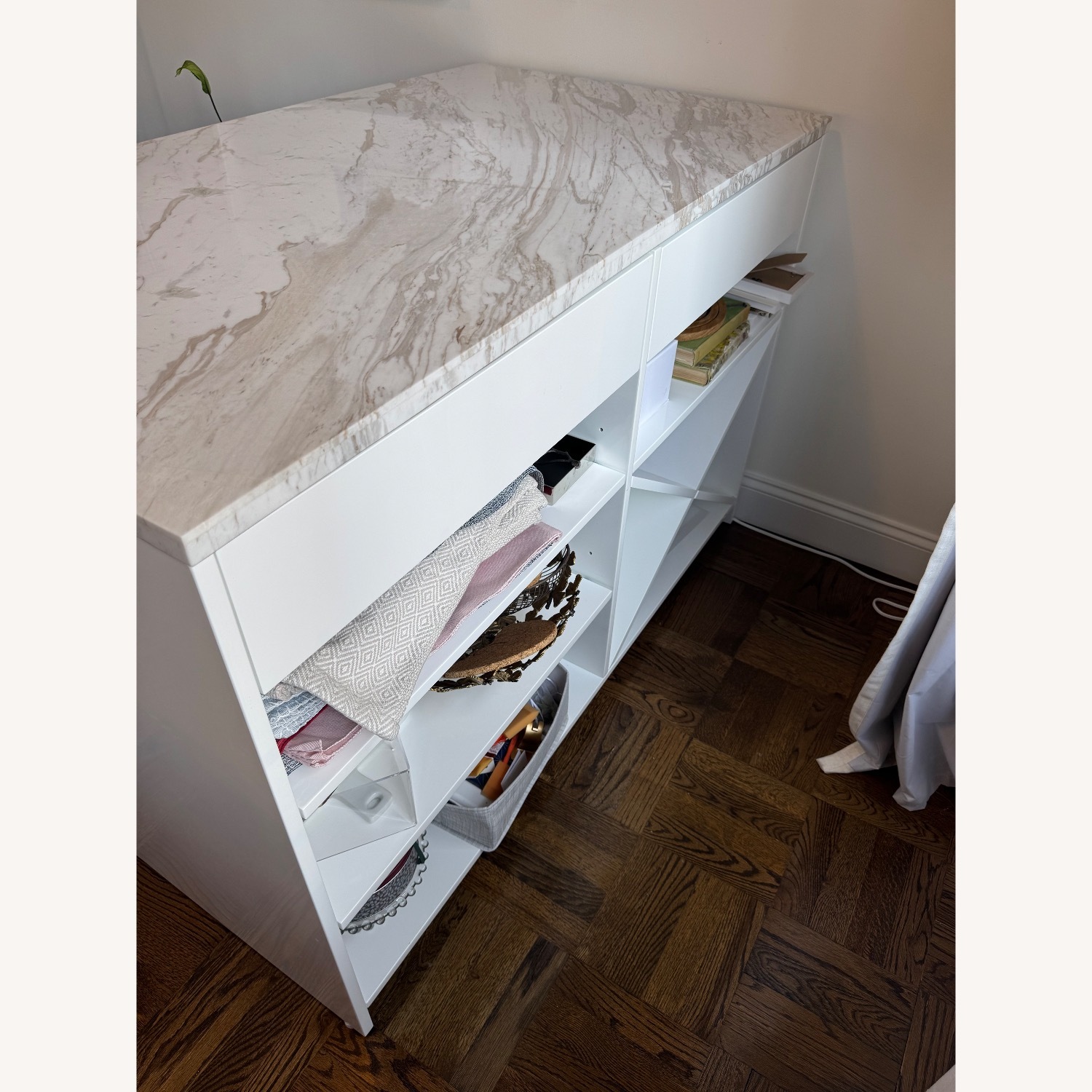 CB2 White Marble Kitchen Island - image-3