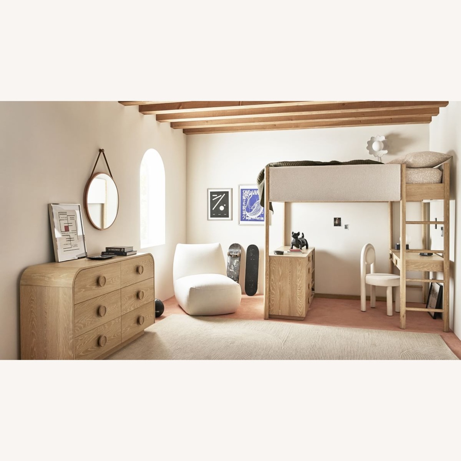 West Elm Statement Knob Loft Bed w/ Desk & Dresser - image-2