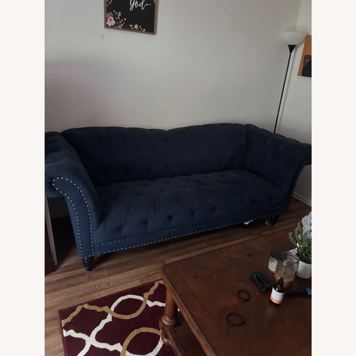 Navy Blue Tufted Couch - image-2