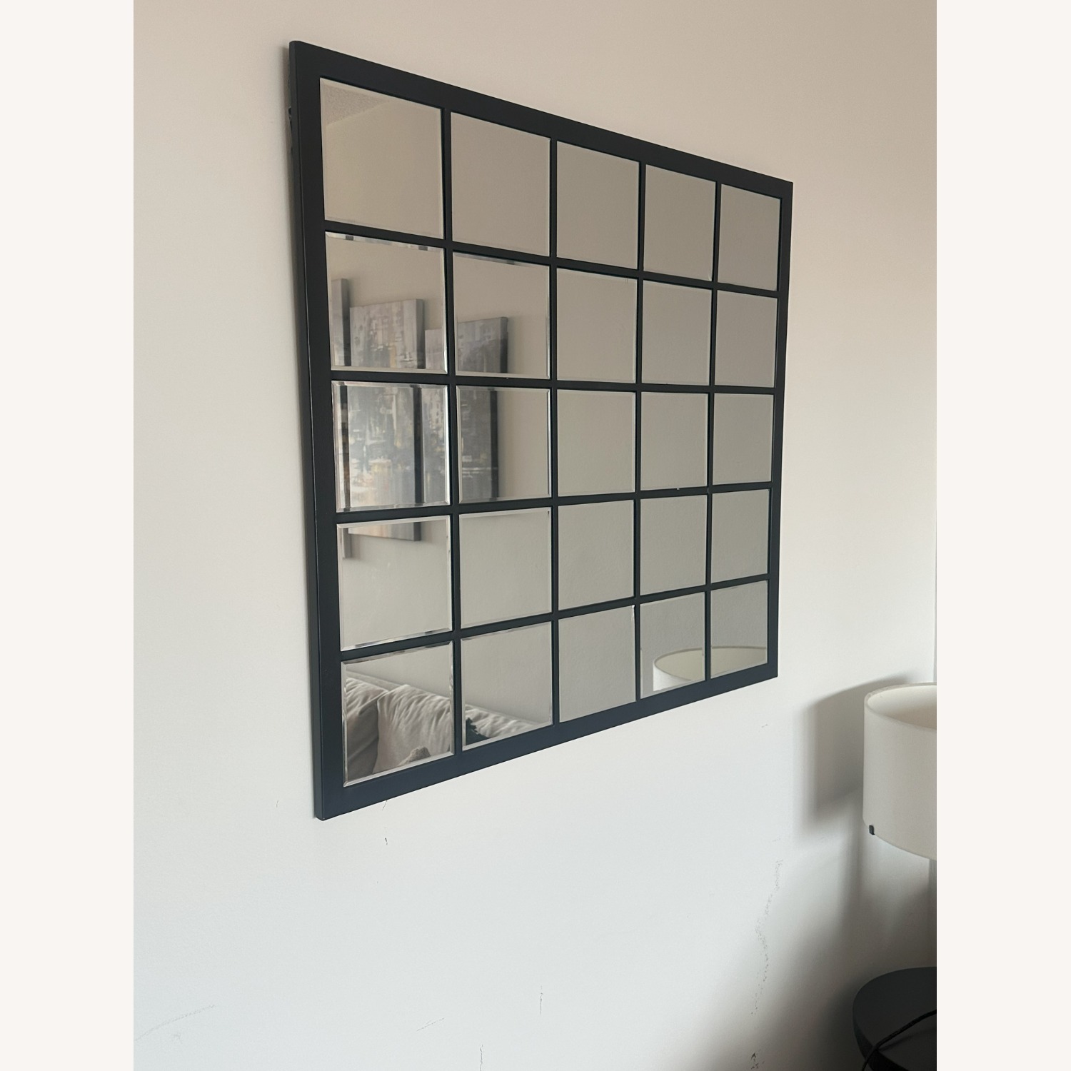 Wall Mirror Black Metal Grid - image-1