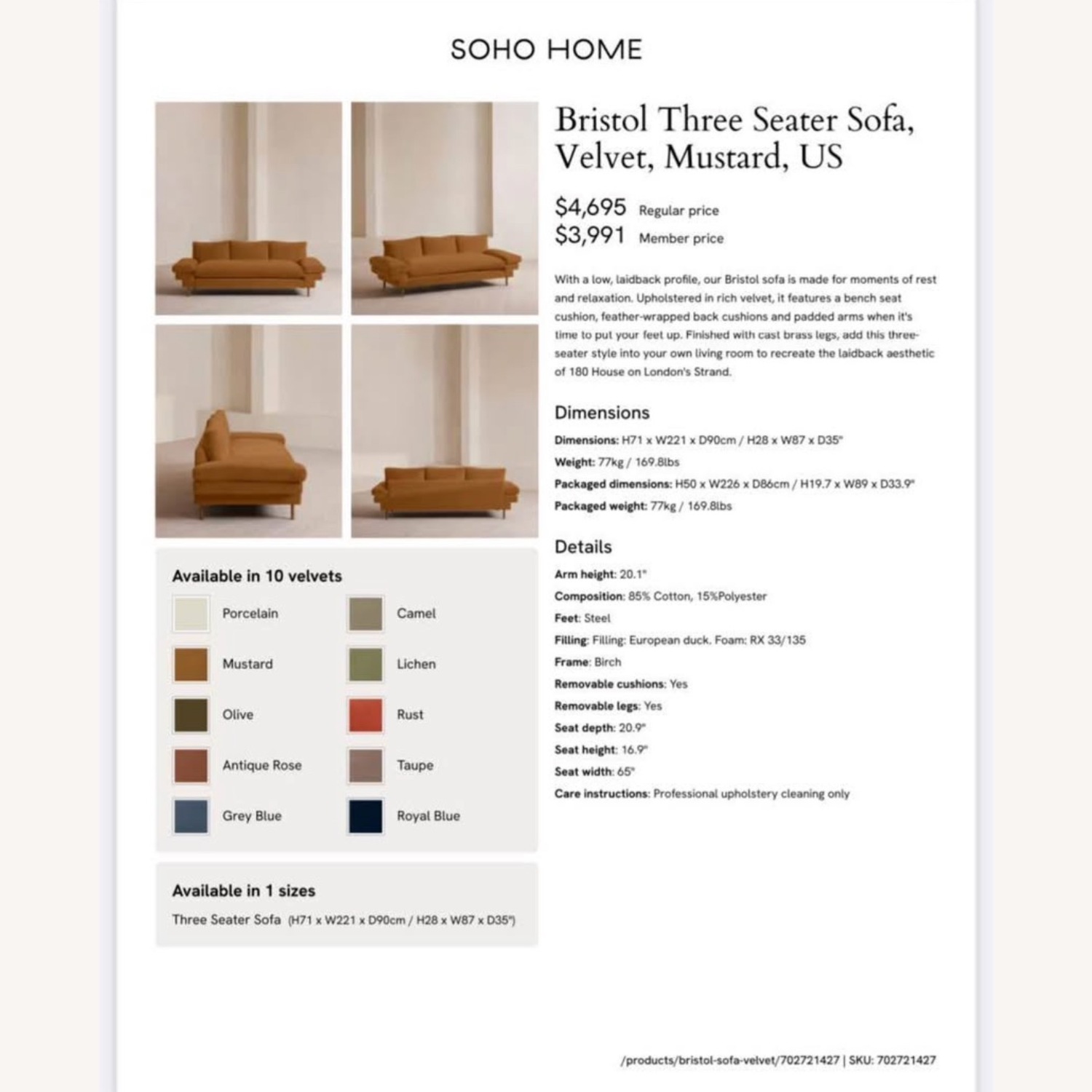 Soho Home Bristol Three-Seater Sofa - image-3