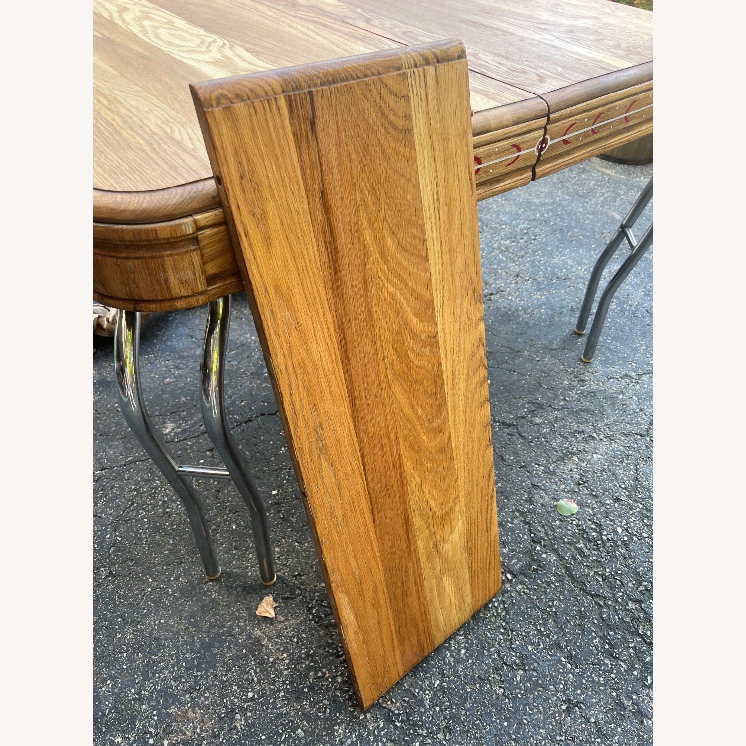 Vintage 1950s Wood-Top Chrome-Leg Table w Leaf - image-8