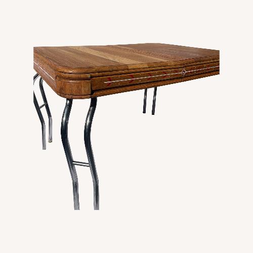 Used Vintage 1950s Wood-Top Chrome-Leg Table w Leaf for sale on AptDeco