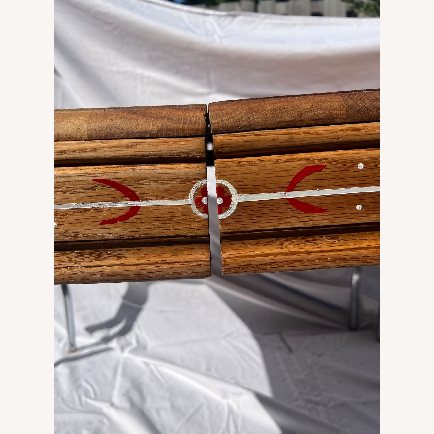 Vintage 1950s Wood-Top Chrome-Leg Table w Leaf - image-6