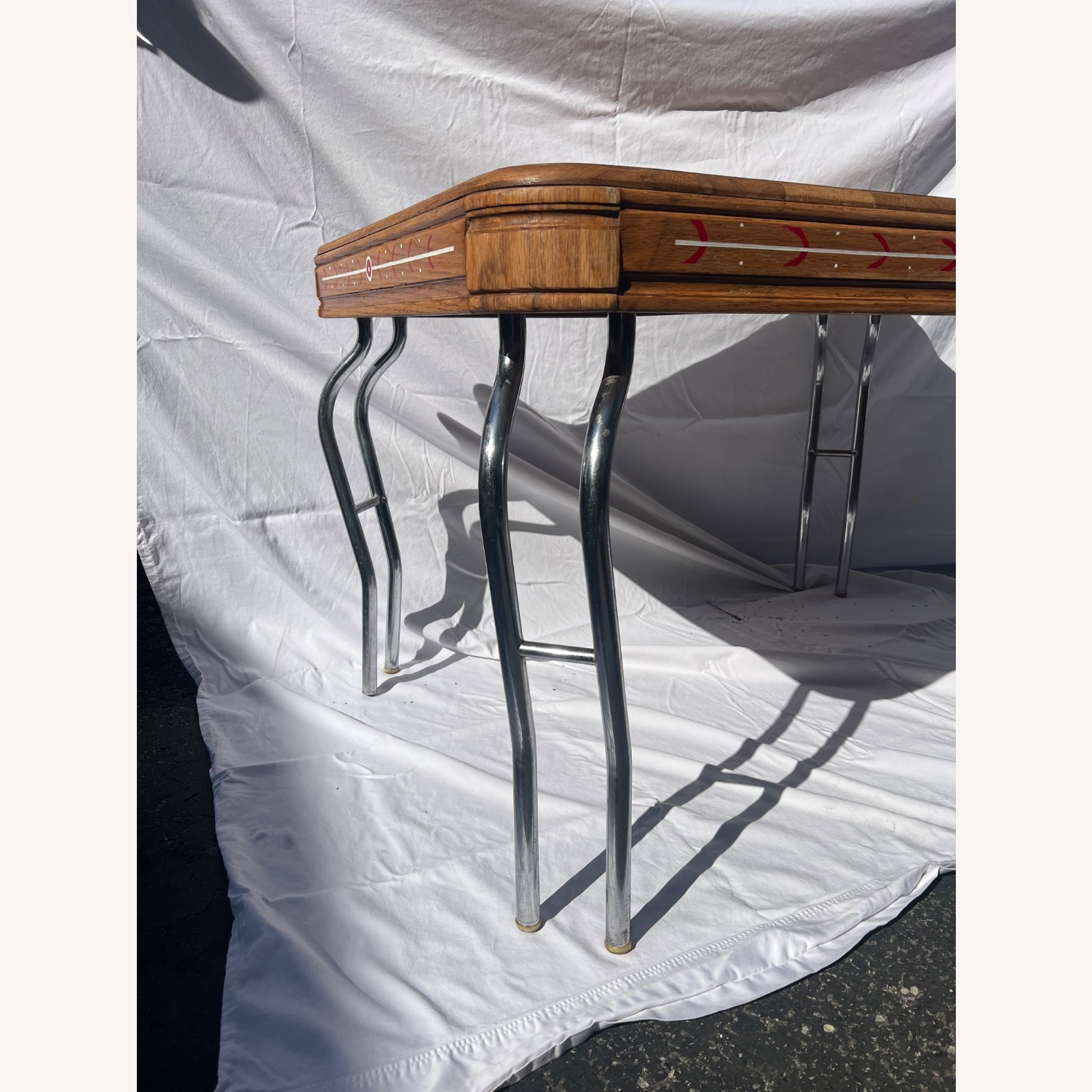 Vintage 1950s Wood-Top Chrome-Leg Table w Leaf - image-5