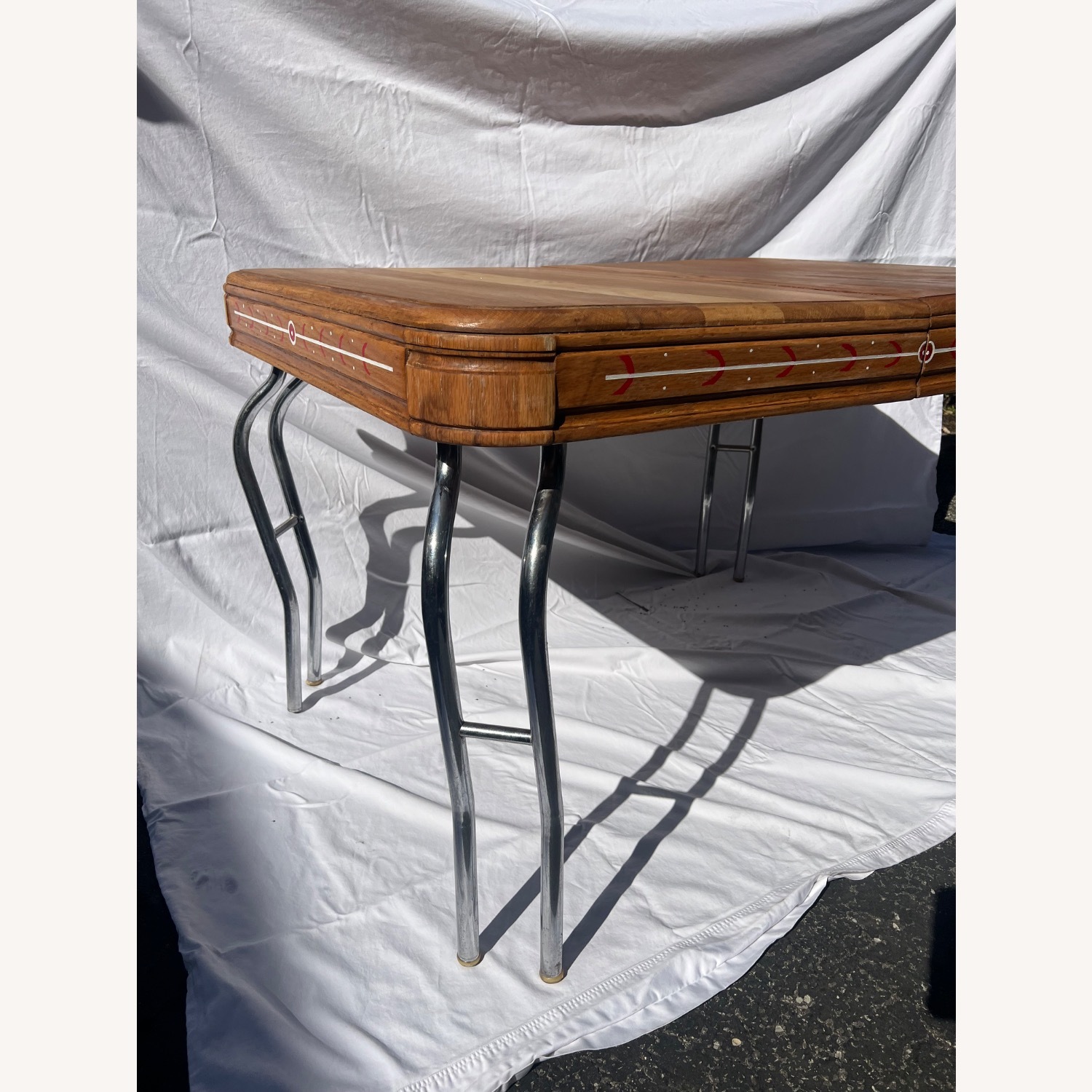 Vintage 1950s Wood-Top Chrome-Leg Table w Leaf - image-4