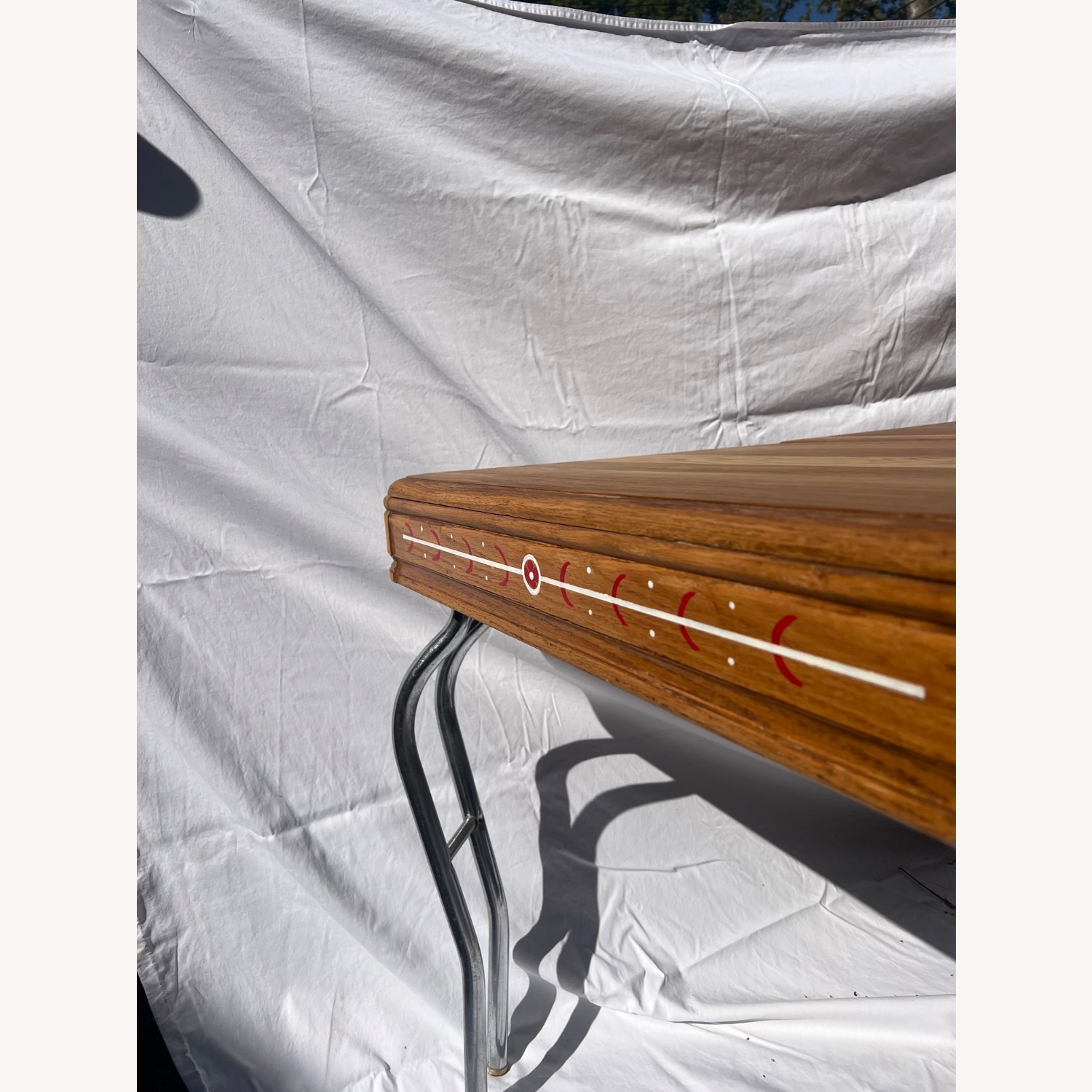 Vintage 1950s Wood-Top Chrome-Leg Table w Leaf - image-2