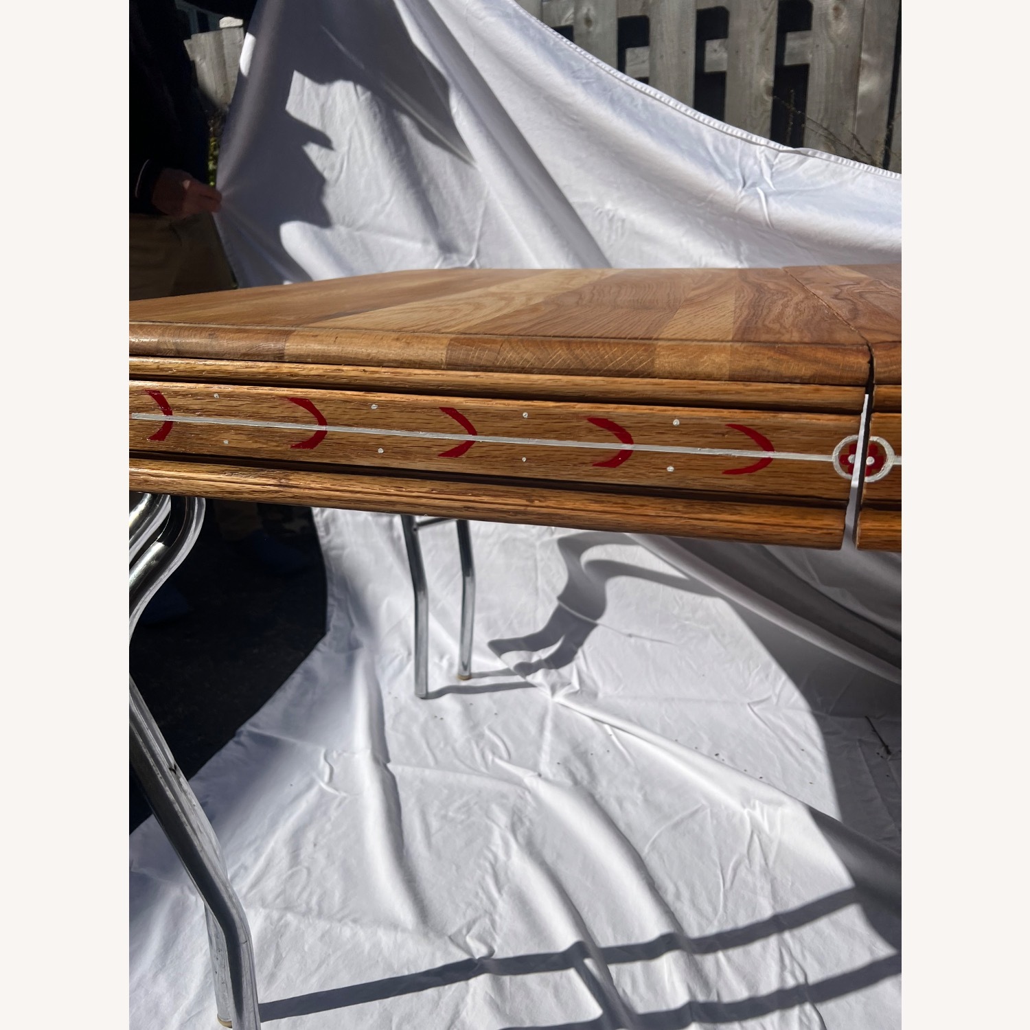 Vintage 1950s Wood-Top Chrome-Leg Table w Leaf - image-3