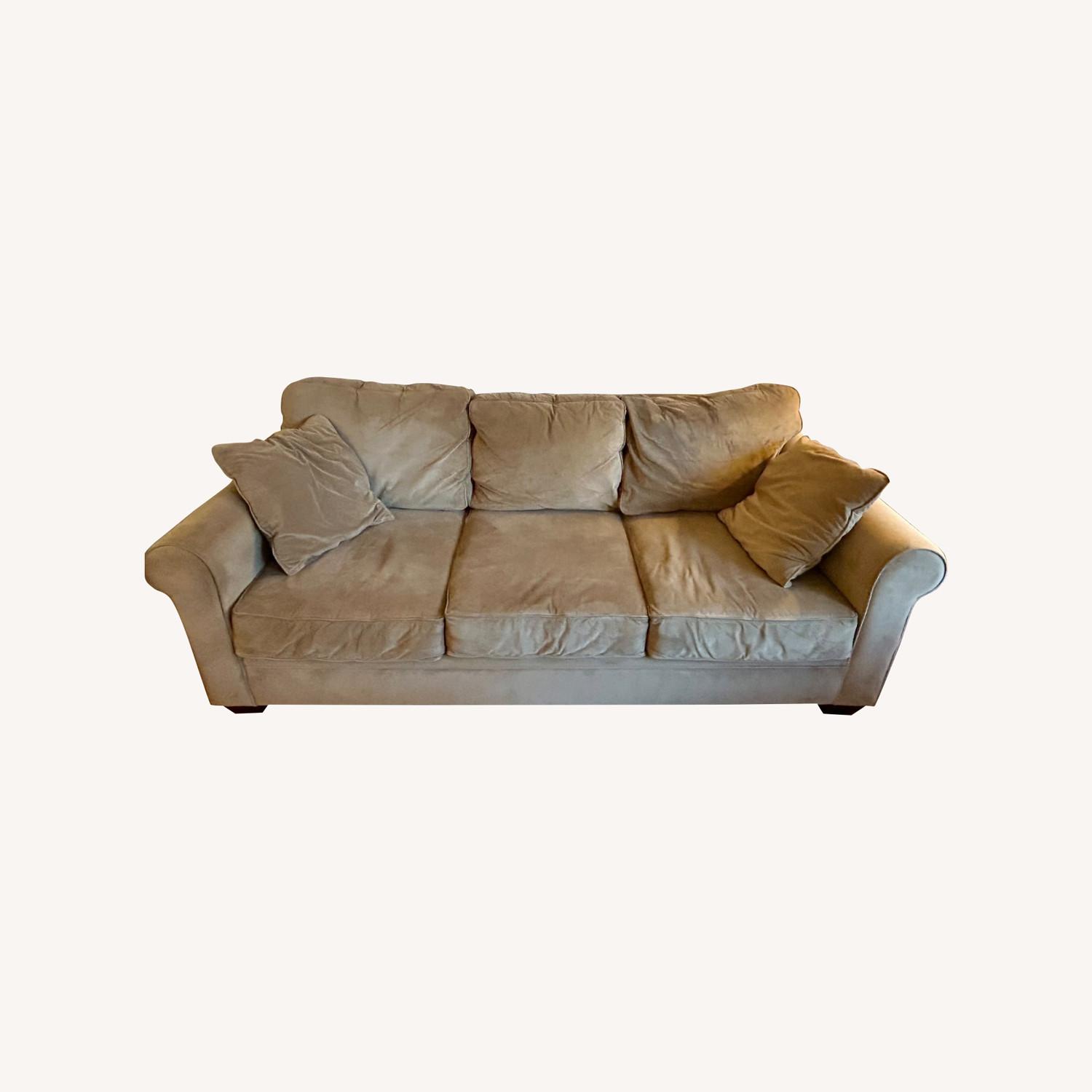 Macy's Microfiber Light Brown Couch - image-4